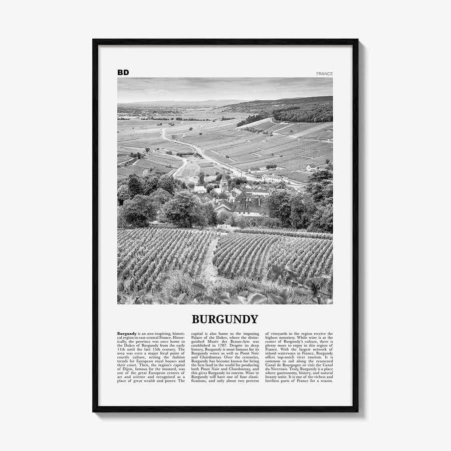 Burgundy Print Black and White, Burgundy Wall Art, Burgundy Poster, Burgundy Photo, Burgundy Wall Décor, Burgundy Map, France