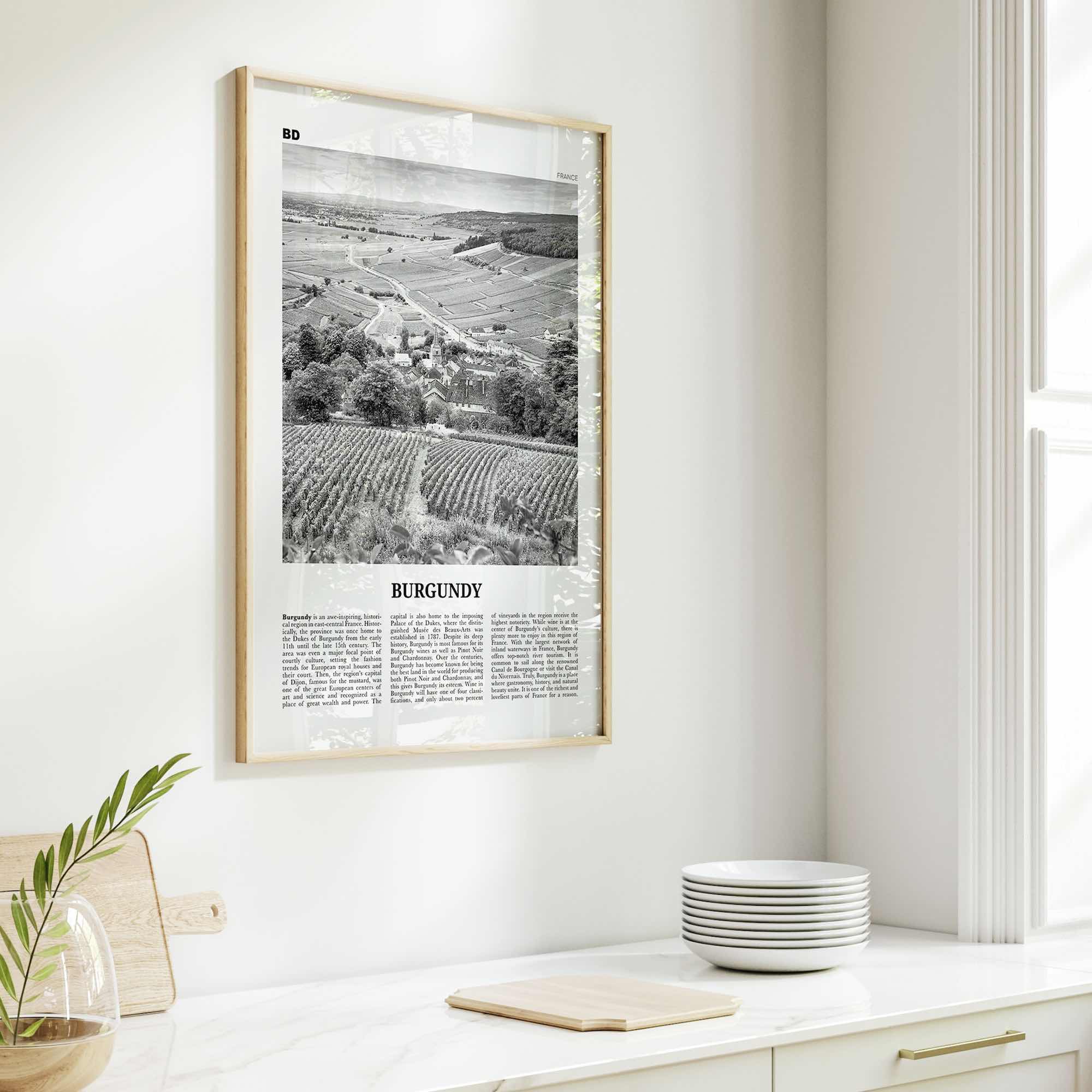 Burgundy Print Black and White, Burgundy Wall Art, Burgundy Poster, Burgundy Photo, Burgundy Wall Décor, Burgundy Map, France