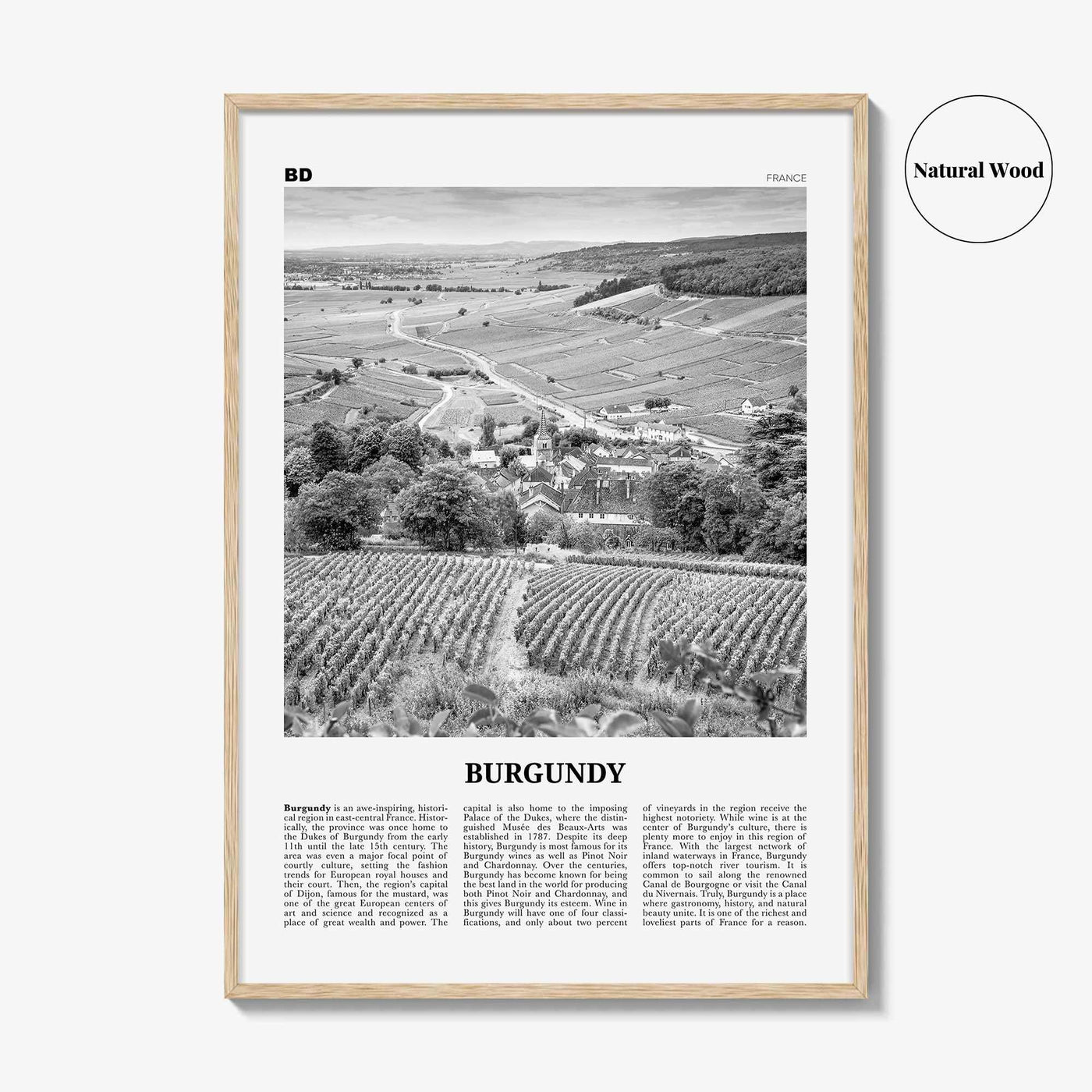 Burgundy Print Black and White, Burgundy Wall Art, Burgundy Poster, Burgundy Photo, Burgundy Wall Décor, Burgundy Map, France