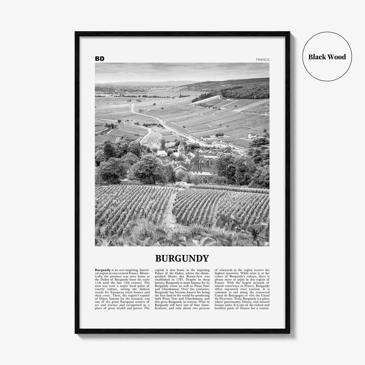 Burgundy Print Black and White, Burgundy Wall Art, Burgundy Poster, Burgundy Photo, Burgundy Wall Décor, Burgundy Map, France