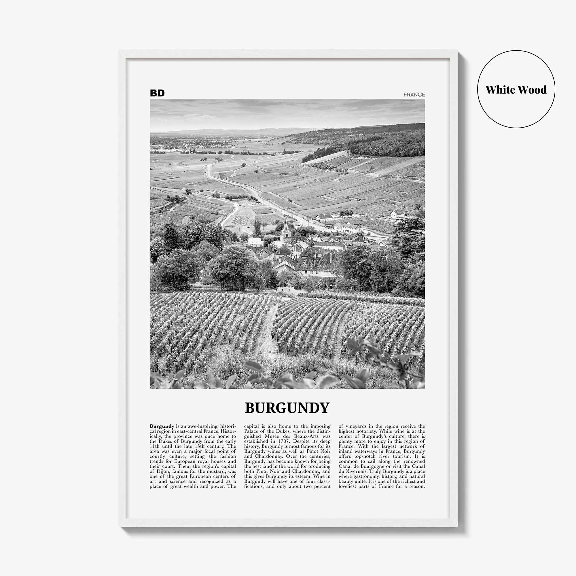 Burgundy Print Black and White, Burgundy Wall Art, Burgundy Poster, Burgundy Photo, Burgundy Wall Décor, Burgundy Map, France