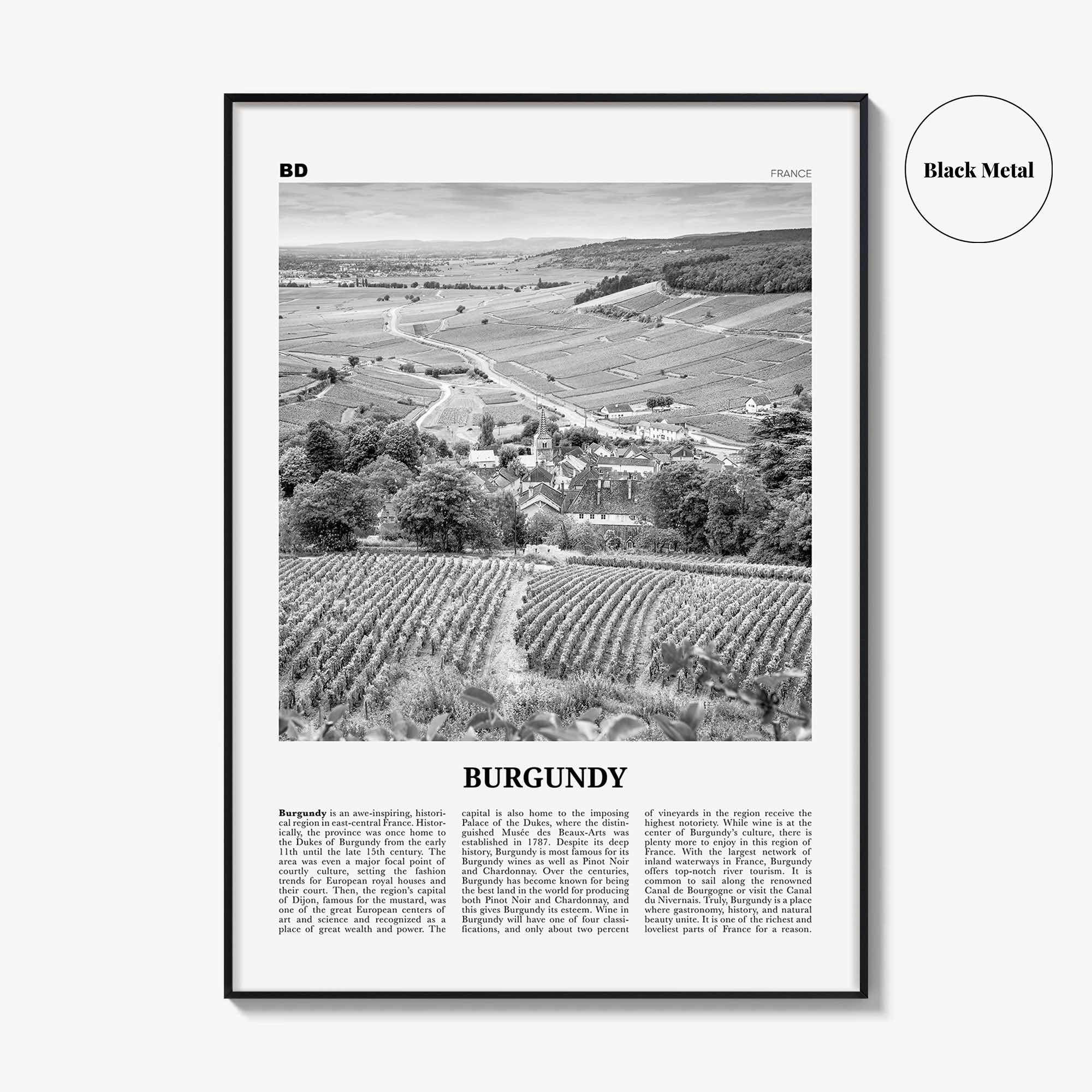 Burgundy Print Black and White, Burgundy Wall Art, Burgundy Poster, Burgundy Photo, Burgundy Wall Décor, Burgundy Map, France