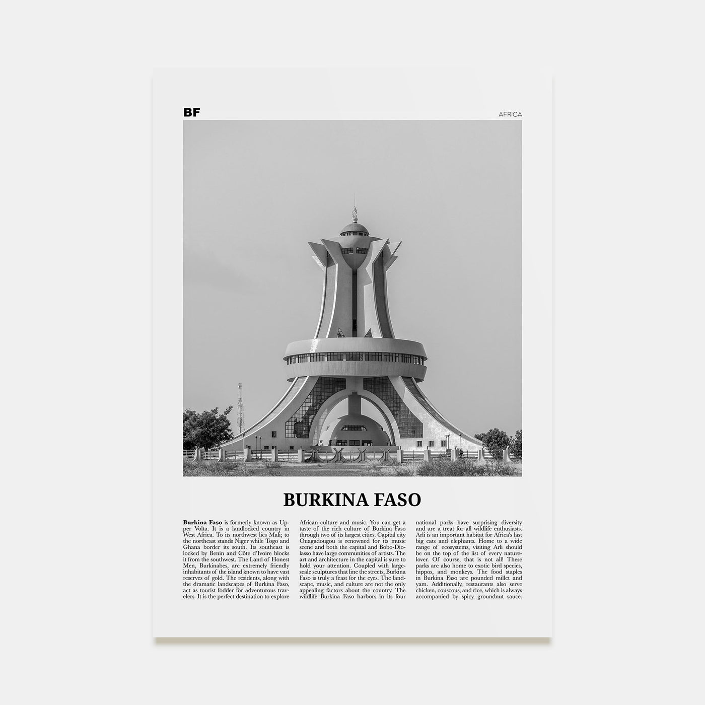 Burkina Faso Travel B&W Poster