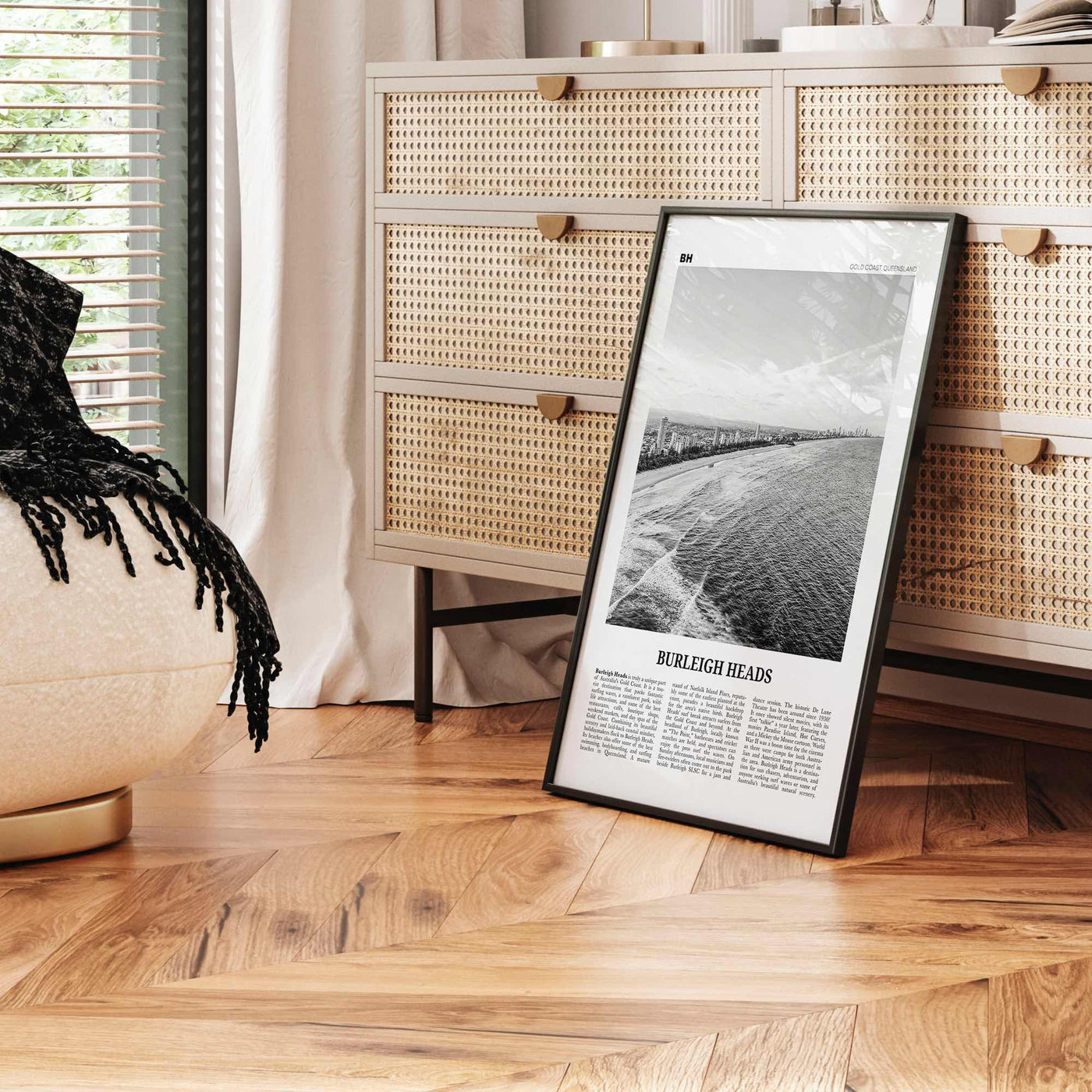 Burleigh Heads Print Black and White, Burleigh Heads Wall Art, Burleigh Heads Poster, Burleigh Heads Photo, Queensland, Australia