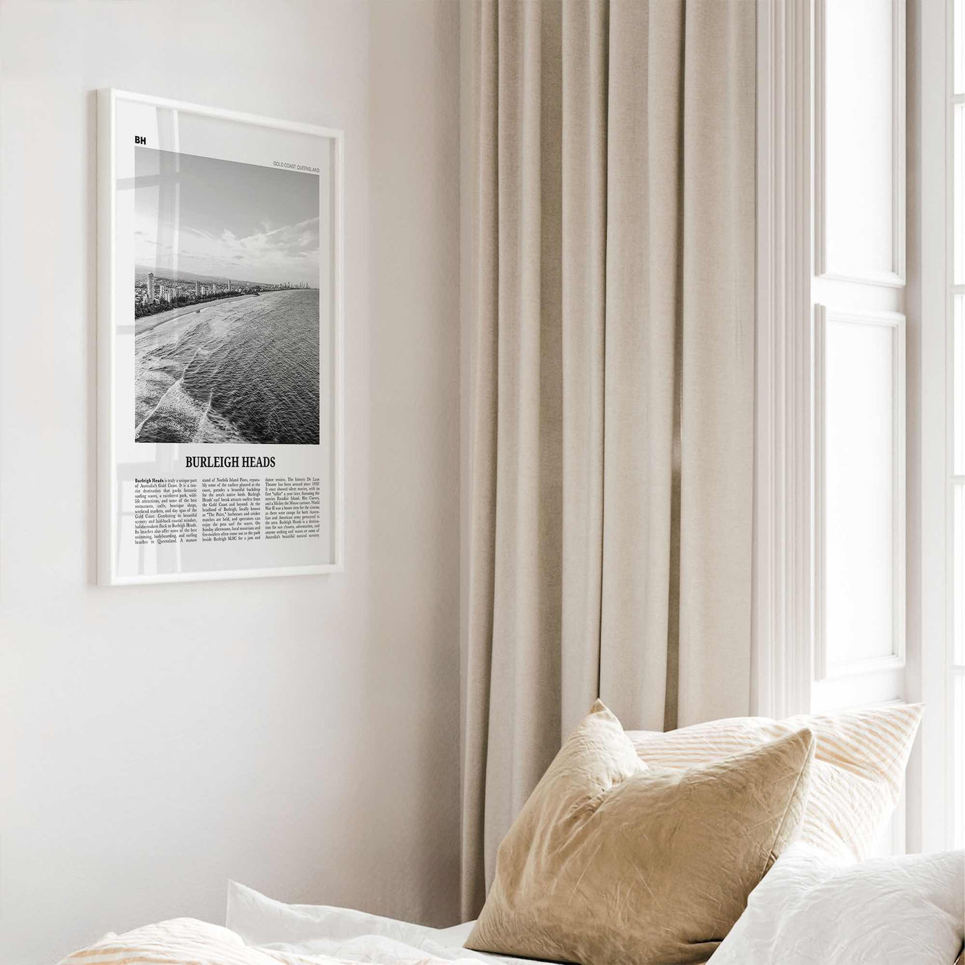 Burleigh Heads Print Black and White, Burleigh Heads Wall Art, Burleigh Heads Poster, Burleigh Heads Photo, Queensland, Australia