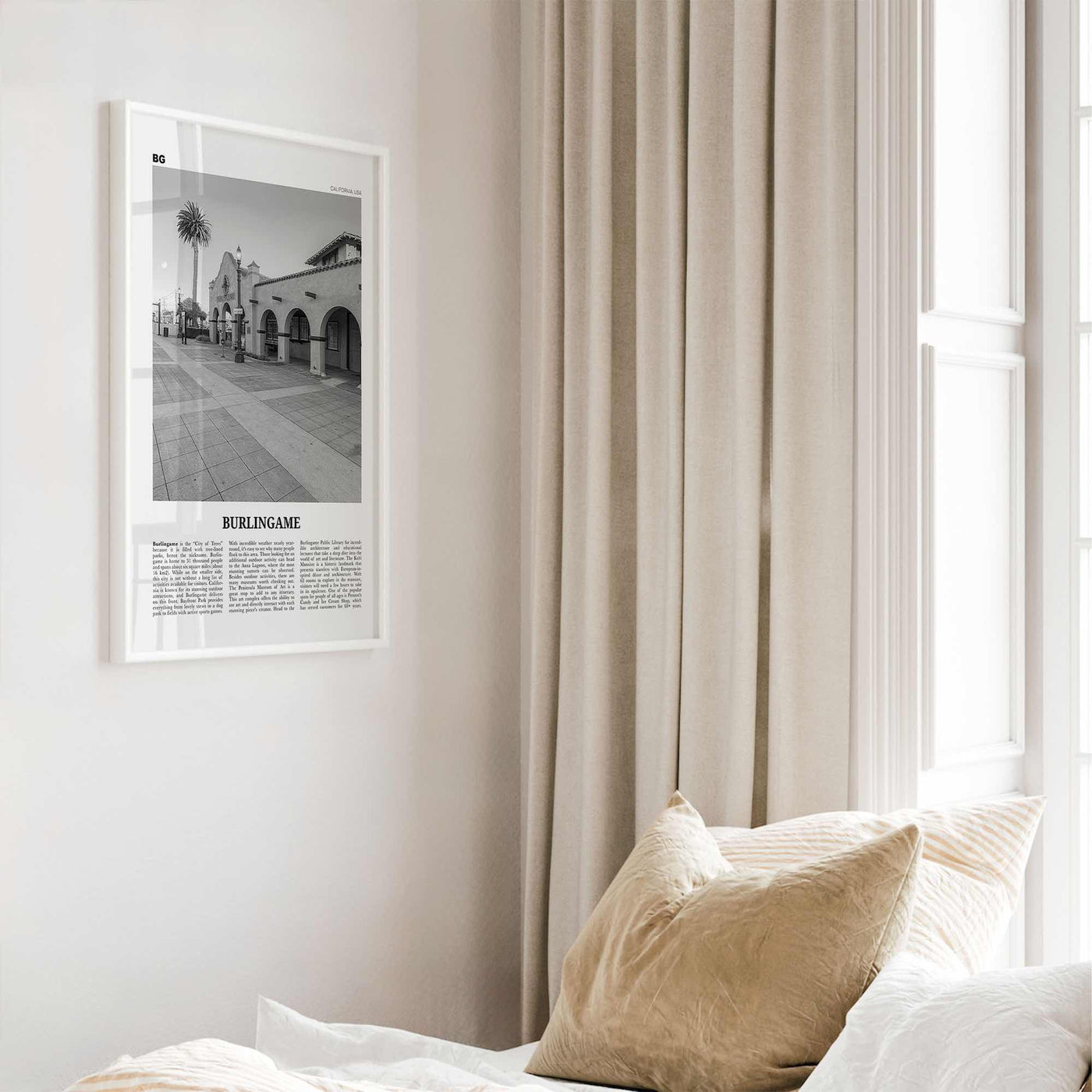 Burlingame Print Black and White, Burlingame Wall Art, Burlingame Poster, Burlingame Photo, Burlingame Décor, Burlingame Map, California USA