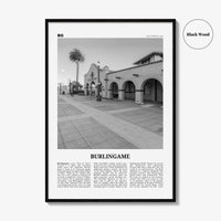 Burlingame Print Black and White, Burlingame Wall Art, Burlingame Poster, Burlingame Photo, Burlingame Décor, Burlingame Map, California USA