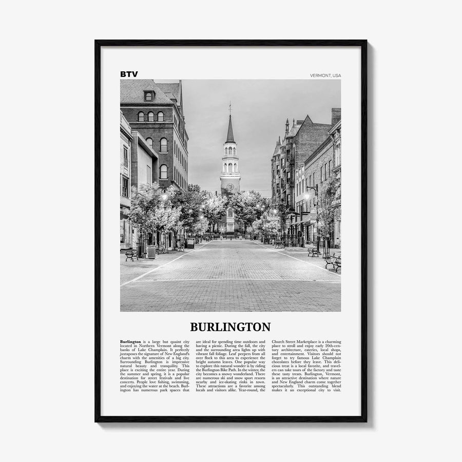 Burlington Print Black and White Vermont, Burlington Wall Art, Burlington Poster, Burlington Photo, Burlington Décor, USA, United States