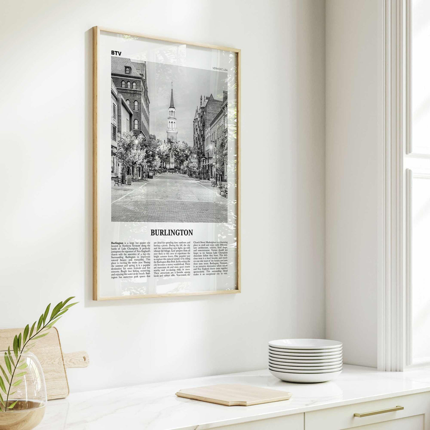Burlington Print Black and White Vermont, Burlington Wall Art, Burlington Poster, Burlington Photo, Burlington Décor, USA, United States