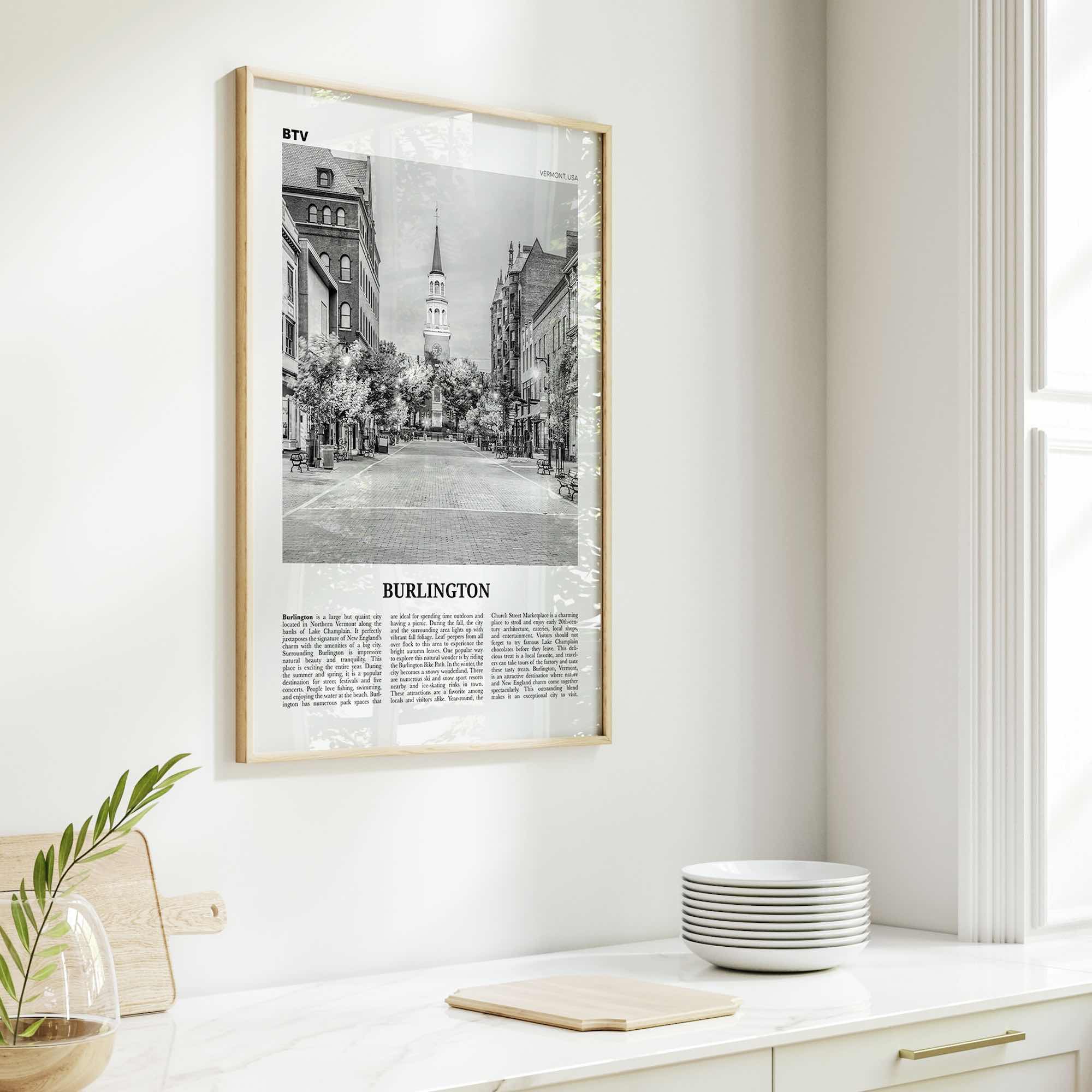 Burlington Print Black and White Vermont, Burlington Wall Art, Burlington Poster, Burlington Photo, Burlington Décor, USA, United States
