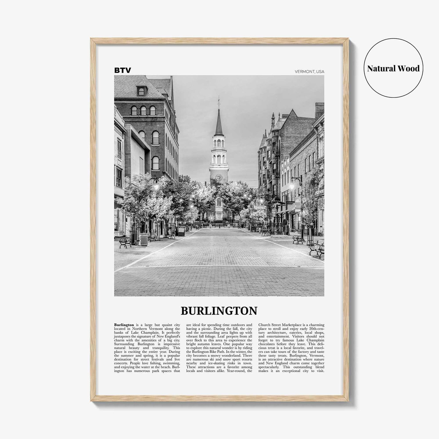 Burlington Print Black and White Vermont, Burlington Wall Art, Burlington Poster, Burlington Photo, Burlington Décor, USA, United States