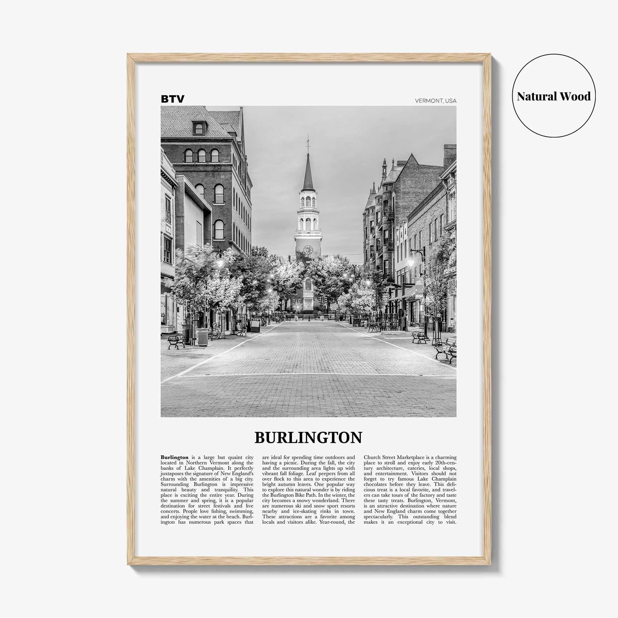 Burlington Print Black and White Vermont, Burlington Wall Art, Burlington Poster, Burlington Photo, Burlington Décor, USA, United States