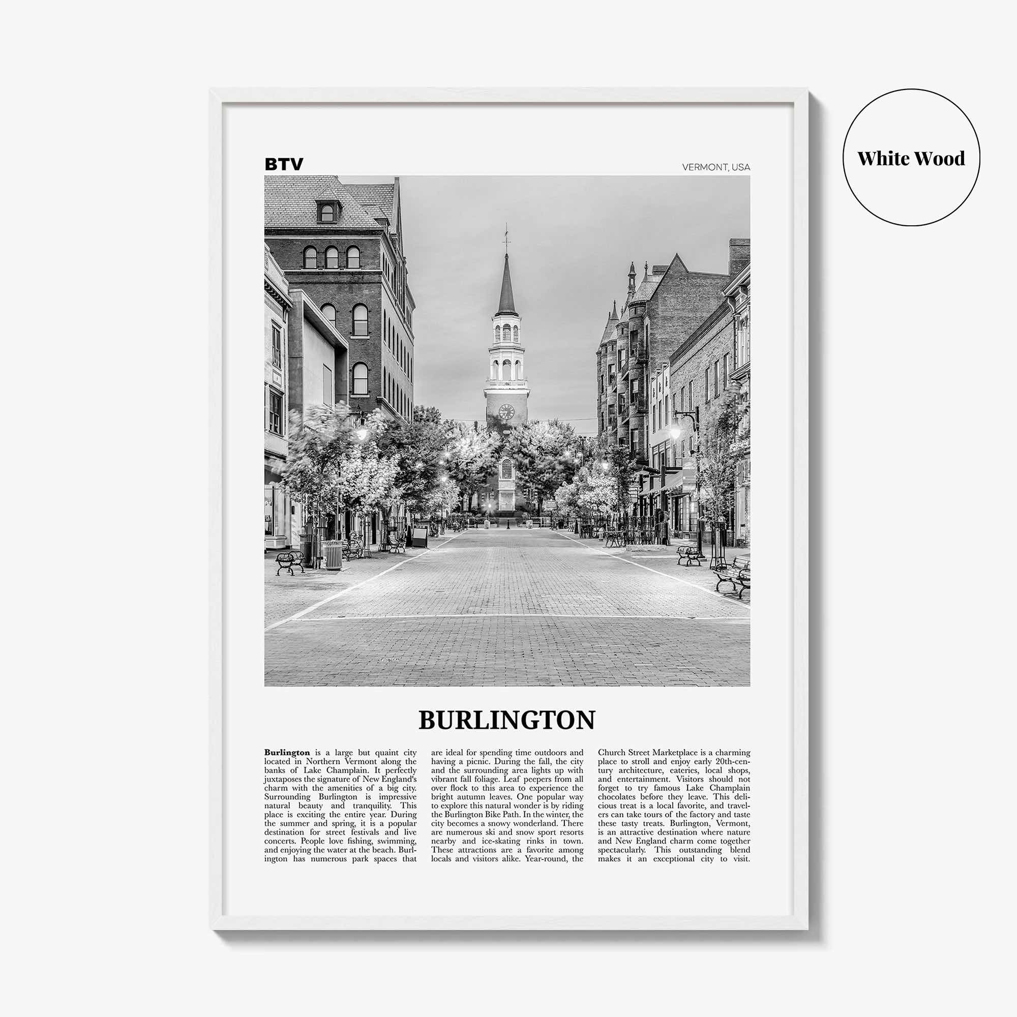 Burlington Print Black and White Vermont, Burlington Wall Art, Burlington Poster, Burlington Photo, Burlington Décor, USA, United States
