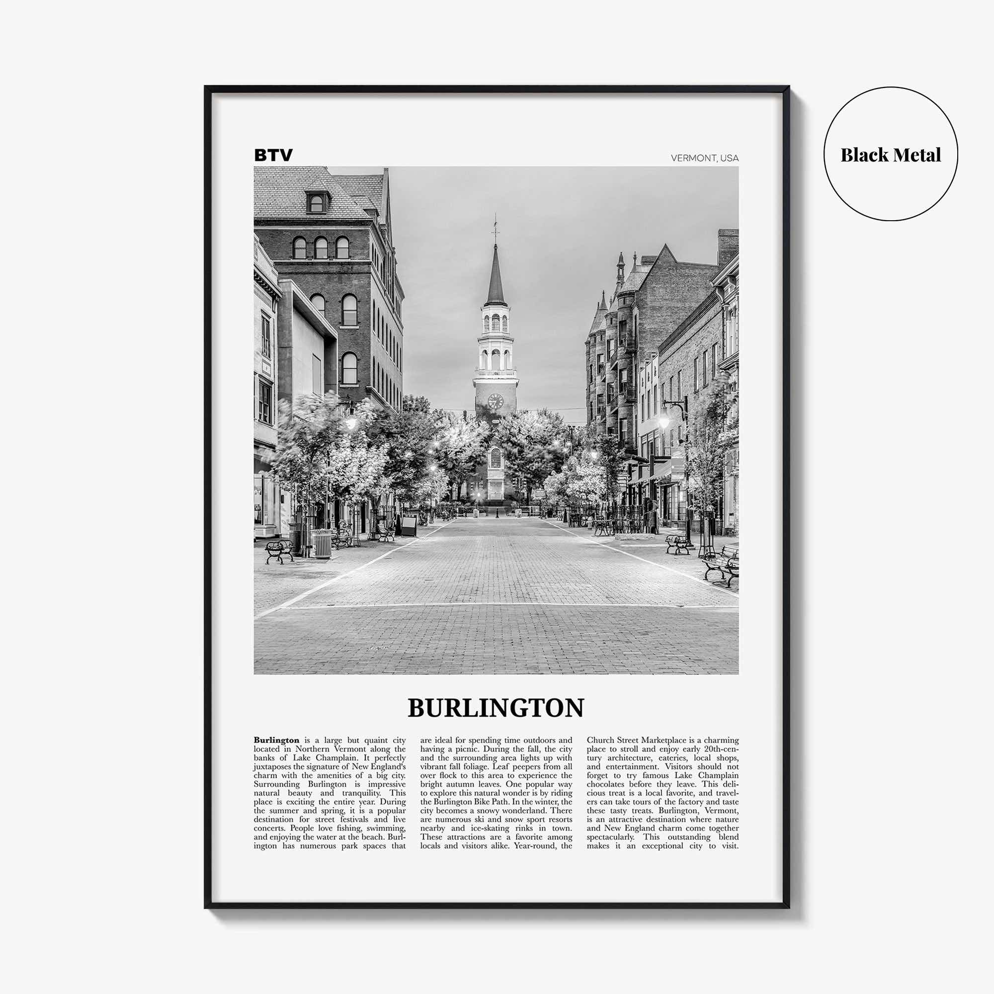 Burlington Print Black and White Vermont, Burlington Wall Art, Burlington Poster, Burlington Photo, Burlington Décor, USA, United States