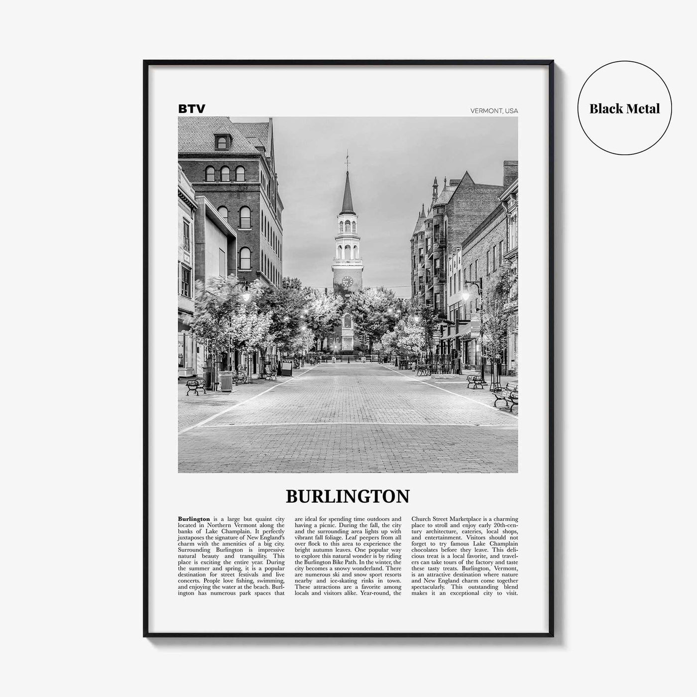 Burlington Print Black and White Vermont, Burlington Wall Art, Burlington Poster, Burlington Photo, Burlington Décor, USA, United States