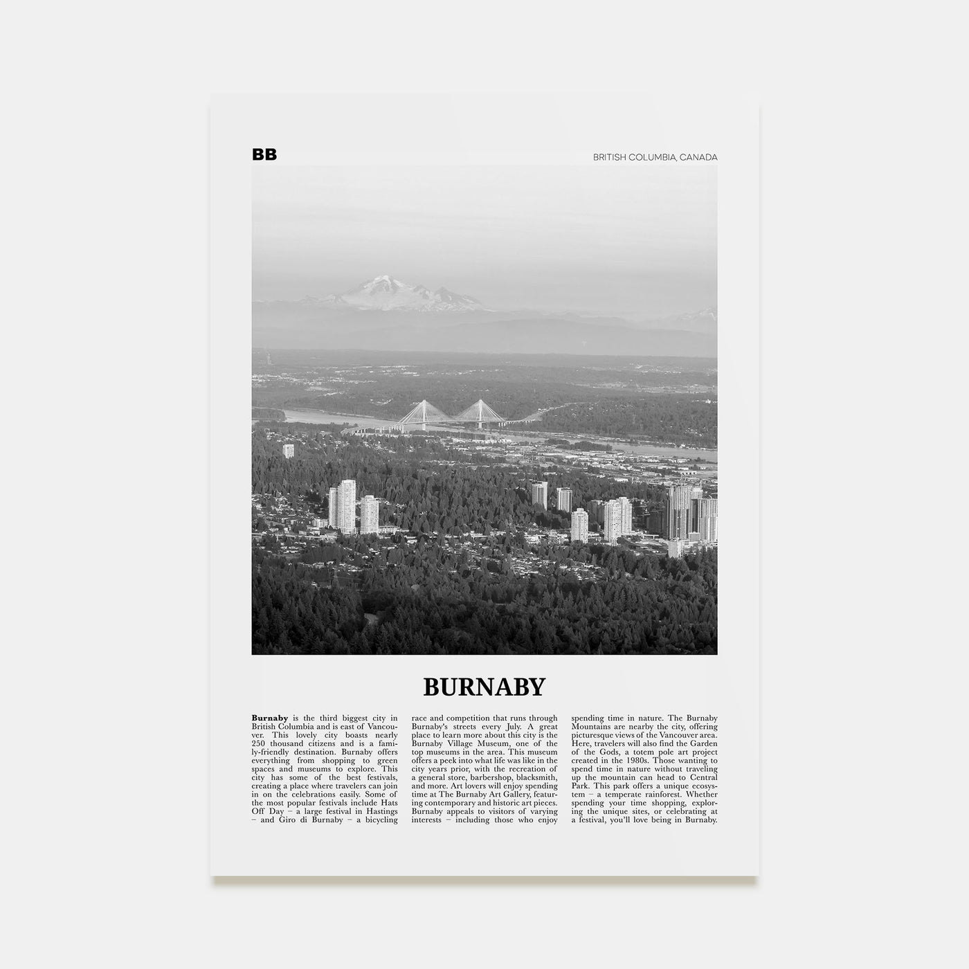 Burnaby Travel B&W Poster