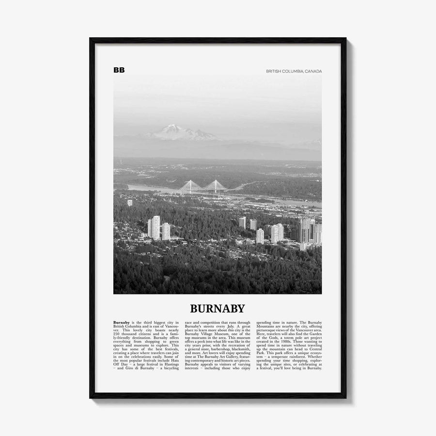 Burnaby Print Black and White, Burnaby Wall Art, Burnaby Poster, Burnaby Photo, Burnaby Wall Décor, Burnaby Map, British Columbia, Canada