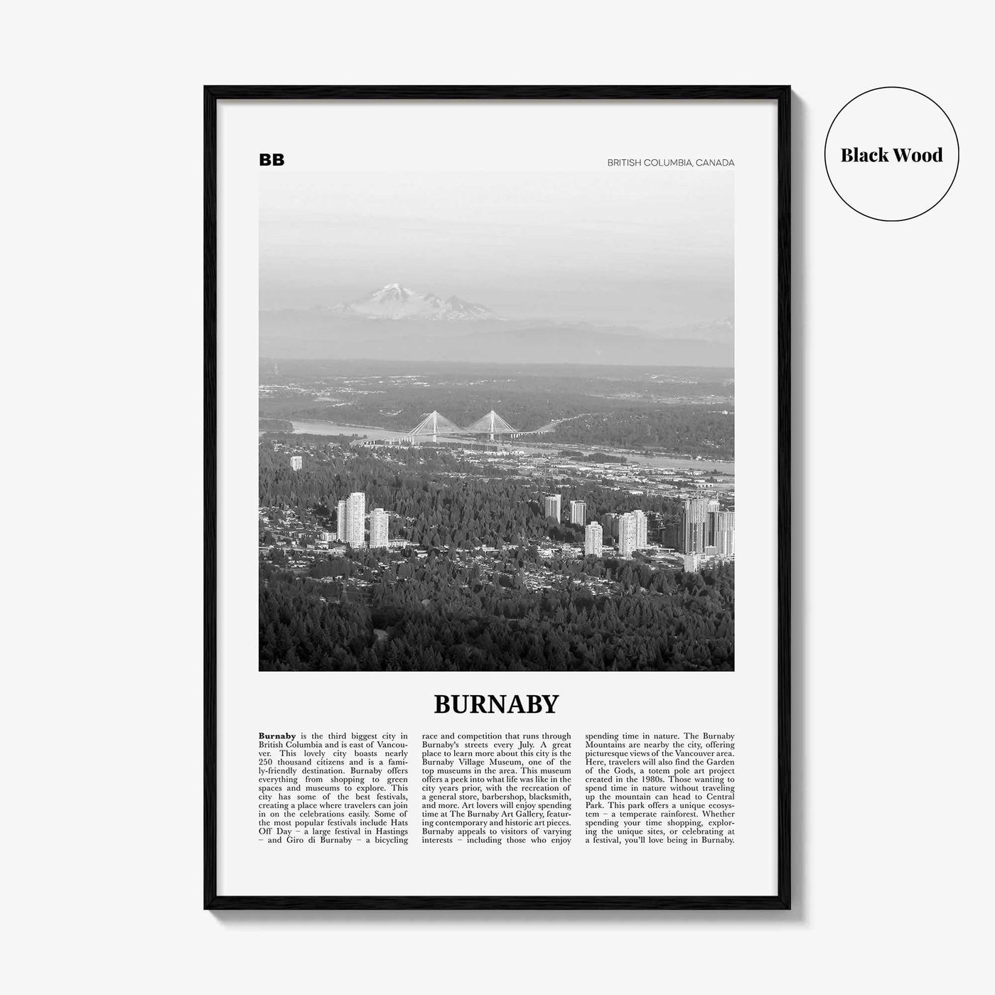Burnaby Print Black and White, Burnaby Wall Art, Burnaby Poster, Burnaby Photo, Burnaby Wall Décor, Burnaby Map, British Columbia, Canada