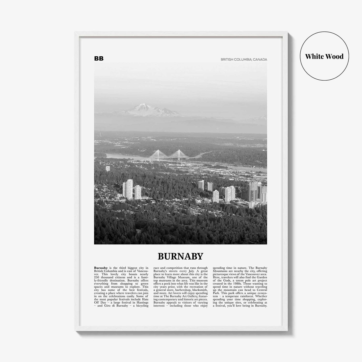 Burnaby Print Black and White, Burnaby Wall Art, Burnaby Poster, Burnaby Photo, Burnaby Wall Décor, Burnaby Map, British Columbia, Canada