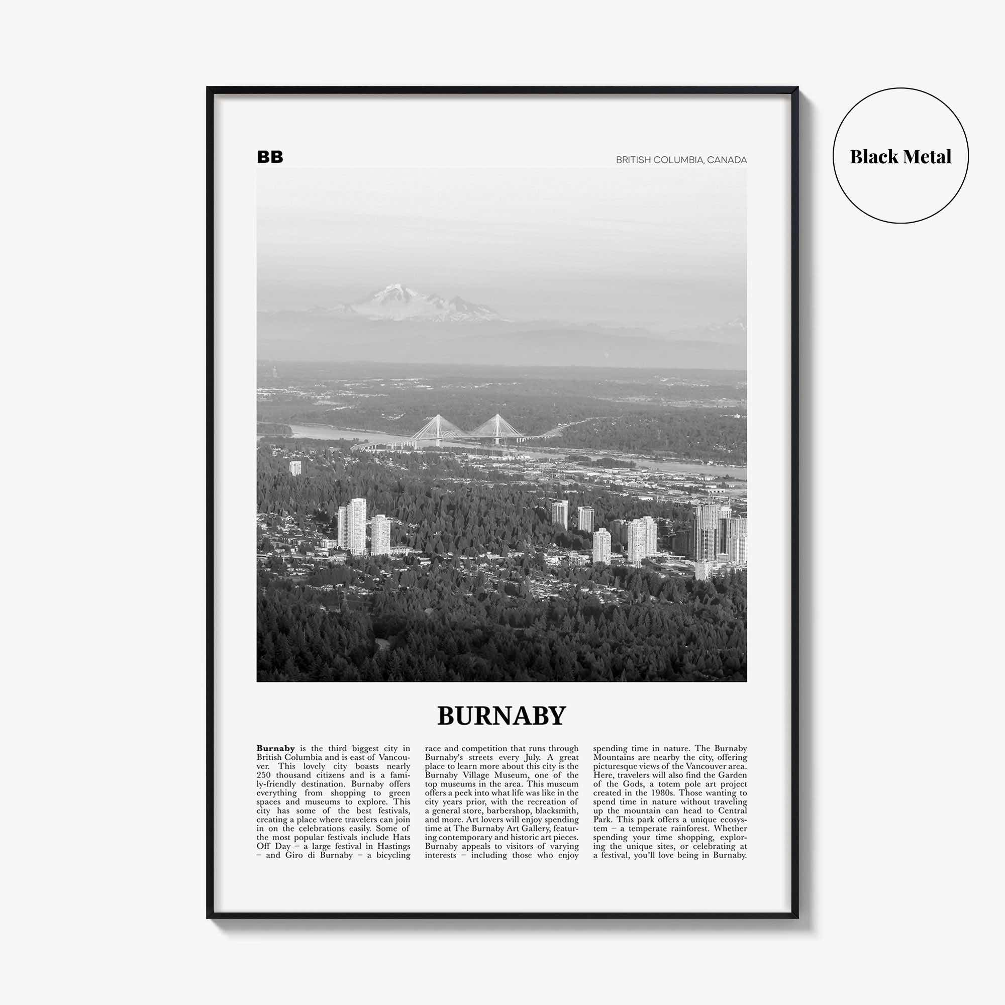 Burnaby Print Black and White, Burnaby Wall Art, Burnaby Poster, Burnaby Photo, Burnaby Wall Décor, Burnaby Map, British Columbia, Canada