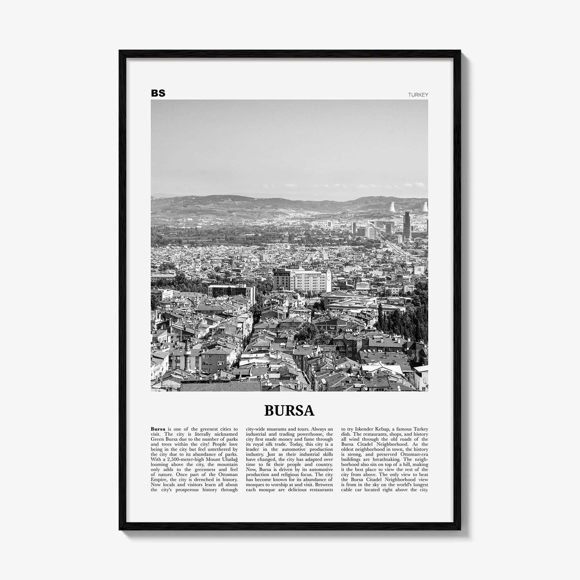 Bursa Print Black and White, Bursa Wall Art, Bursa Poster, Bursa Photo, Bursa Wall Décor, Bursa Map, Turkey