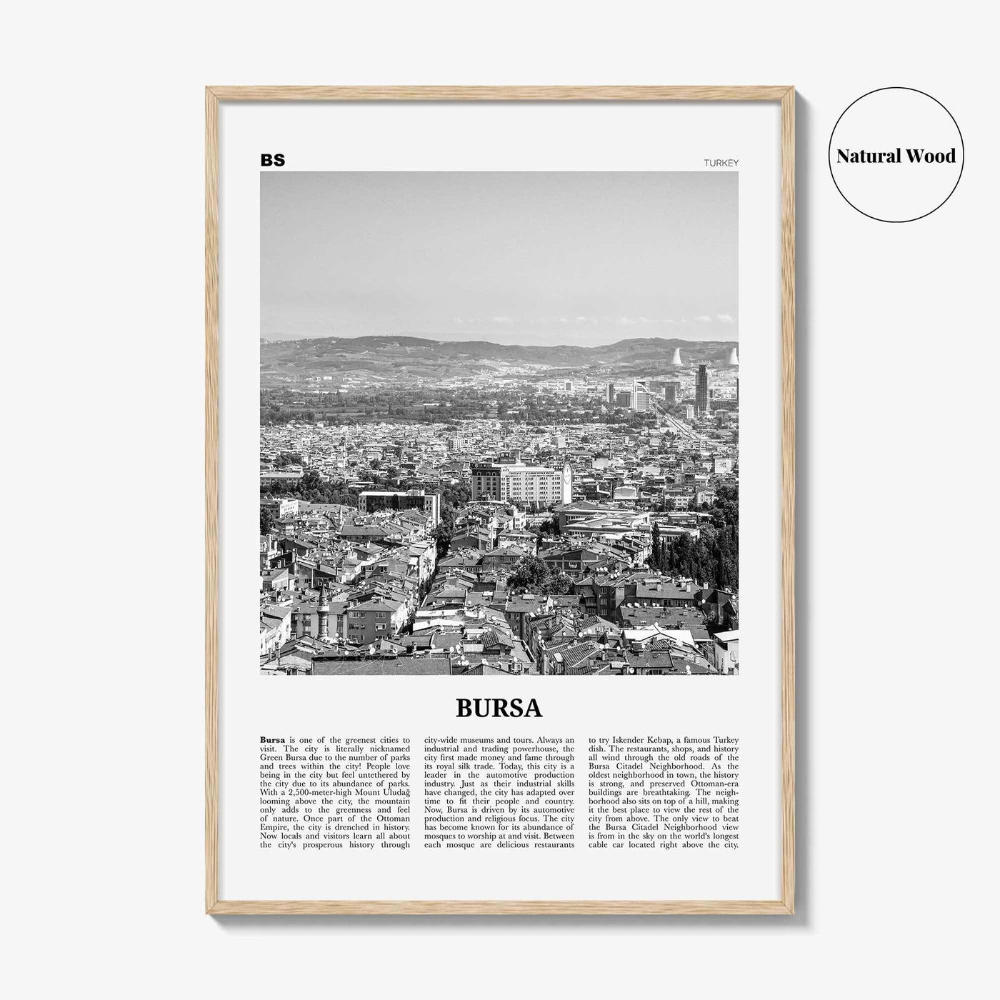 Bursa Print Black and White, Bursa Wall Art, Bursa Poster, Bursa Photo, Bursa Wall Décor, Bursa Map, Turkey