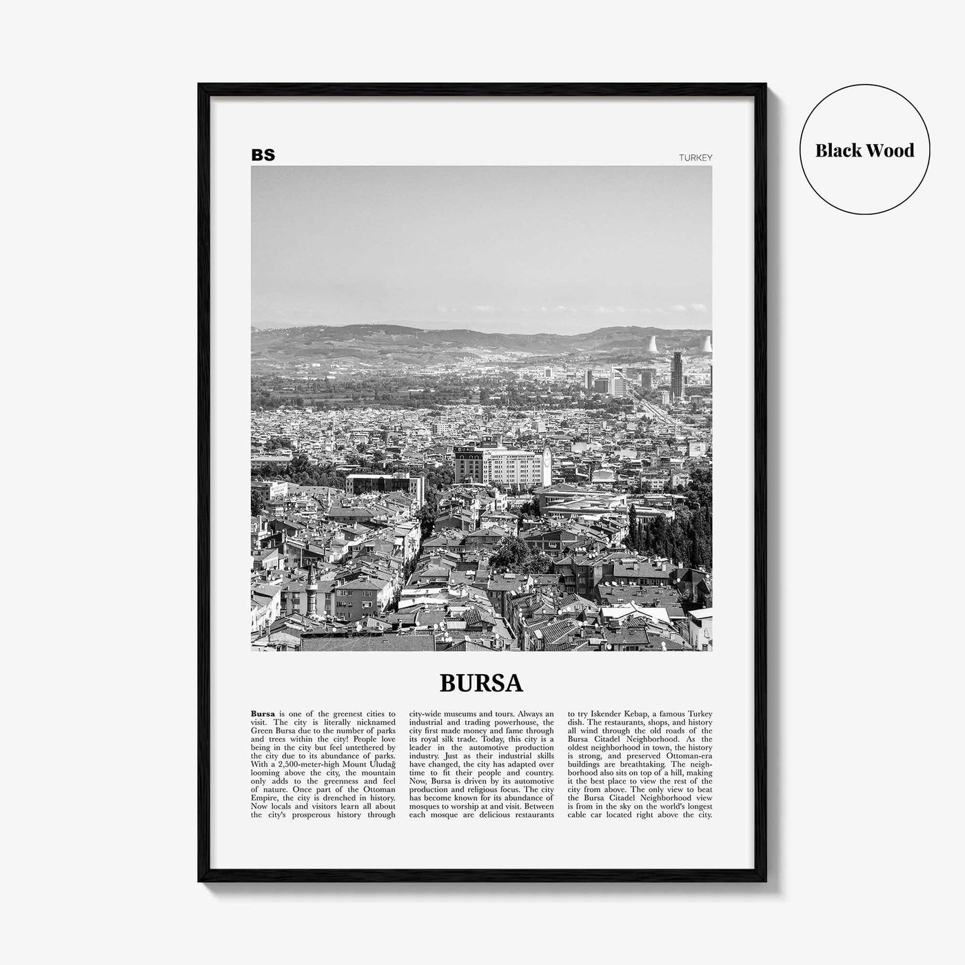 Bursa Print Black and White, Bursa Wall Art, Bursa Poster, Bursa Photo, Bursa Wall Décor, Bursa Map, Turkey