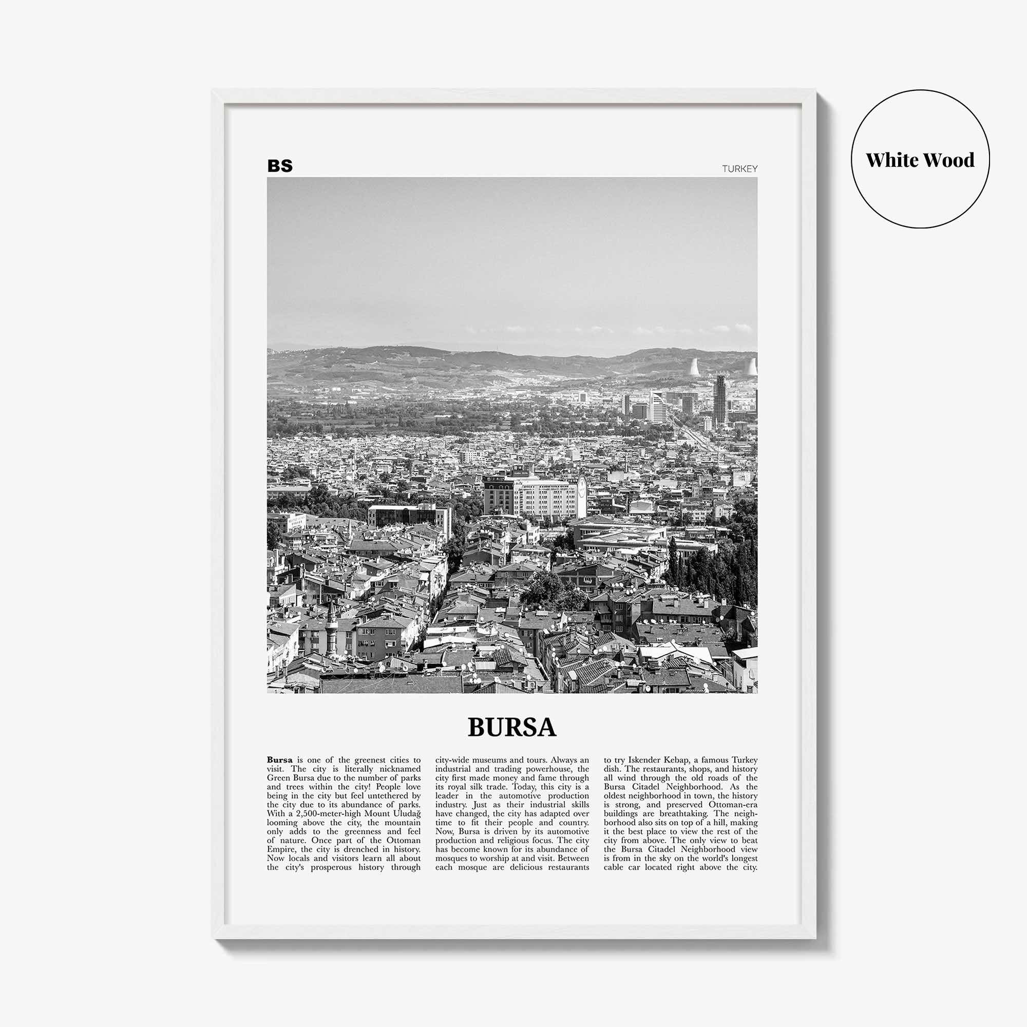 Bursa Print Black and White, Bursa Wall Art, Bursa Poster, Bursa Photo, Bursa Wall Décor, Bursa Map, Turkey