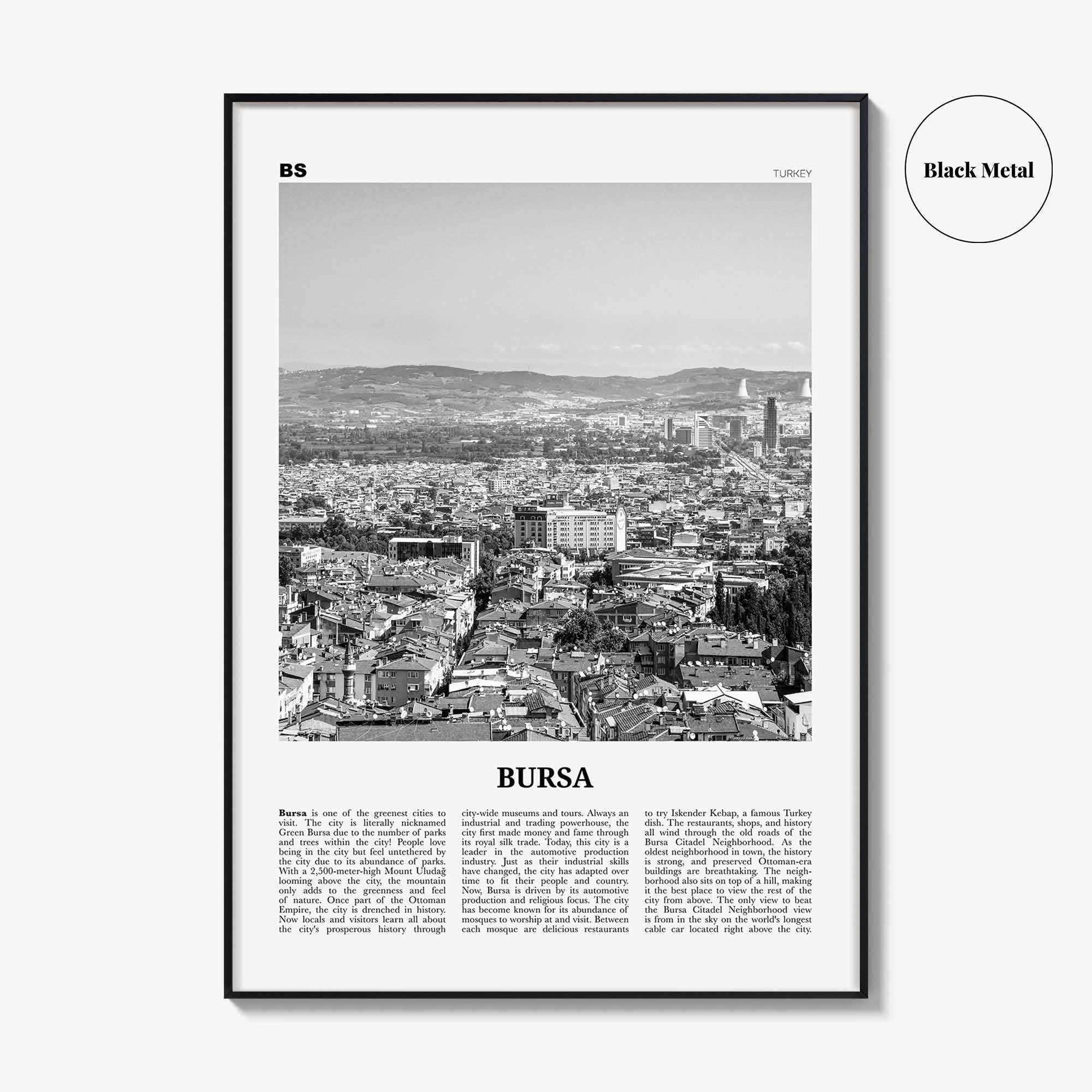 Bursa Print Black and White, Bursa Wall Art, Bursa Poster, Bursa Photo, Bursa Wall Décor, Bursa Map, Turkey