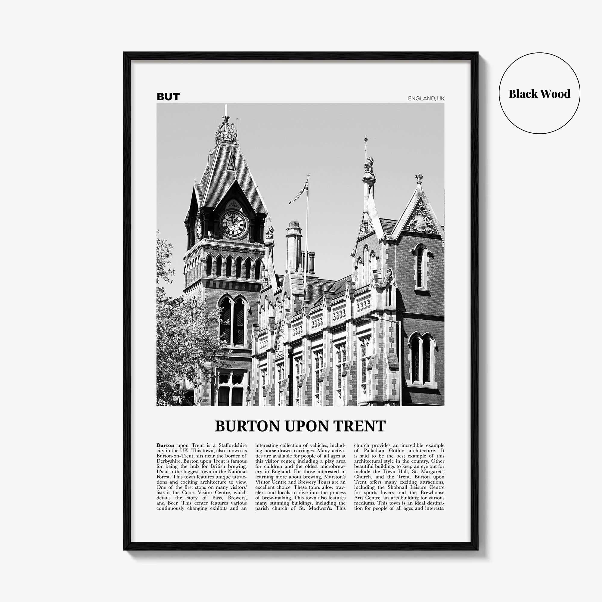 Burton upon Trent Print Black and White, Burton upon Trent Wall Art, Burton upon Trent Poster, Burton upon Trent Photo, Wall Décor, Map