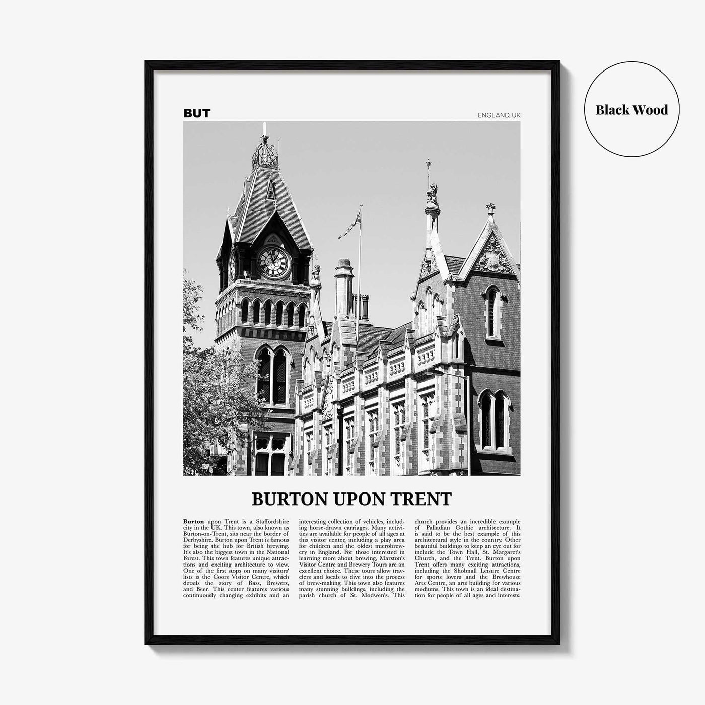 Burton upon Trent Print Black and White, Burton upon Trent Wall Art, Burton upon Trent Poster, Burton upon Trent Photo, Wall Décor, Map