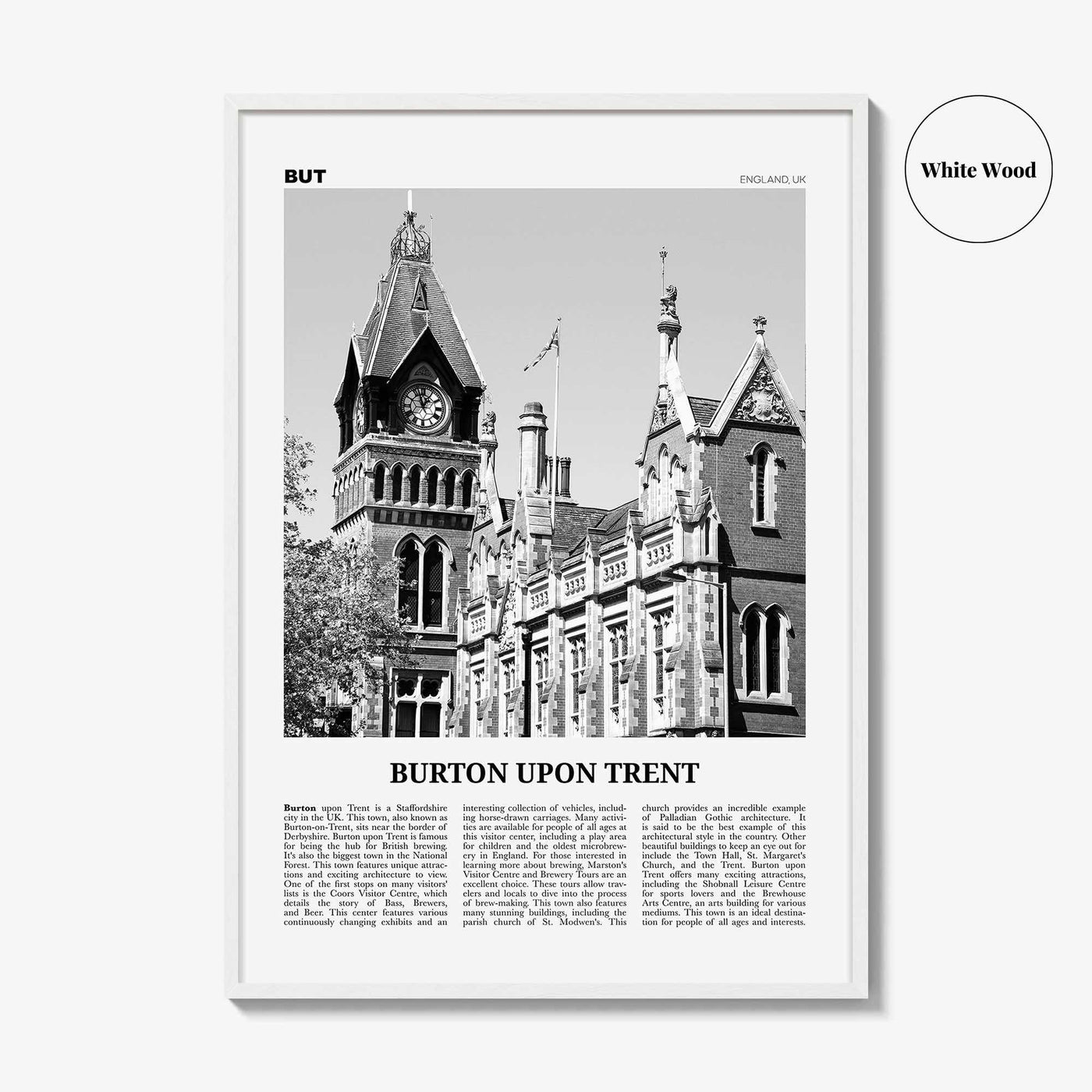Burton upon Trent Print Black and White, Burton upon Trent Wall Art, Burton upon Trent Poster, Burton upon Trent Photo, Wall Décor, Map