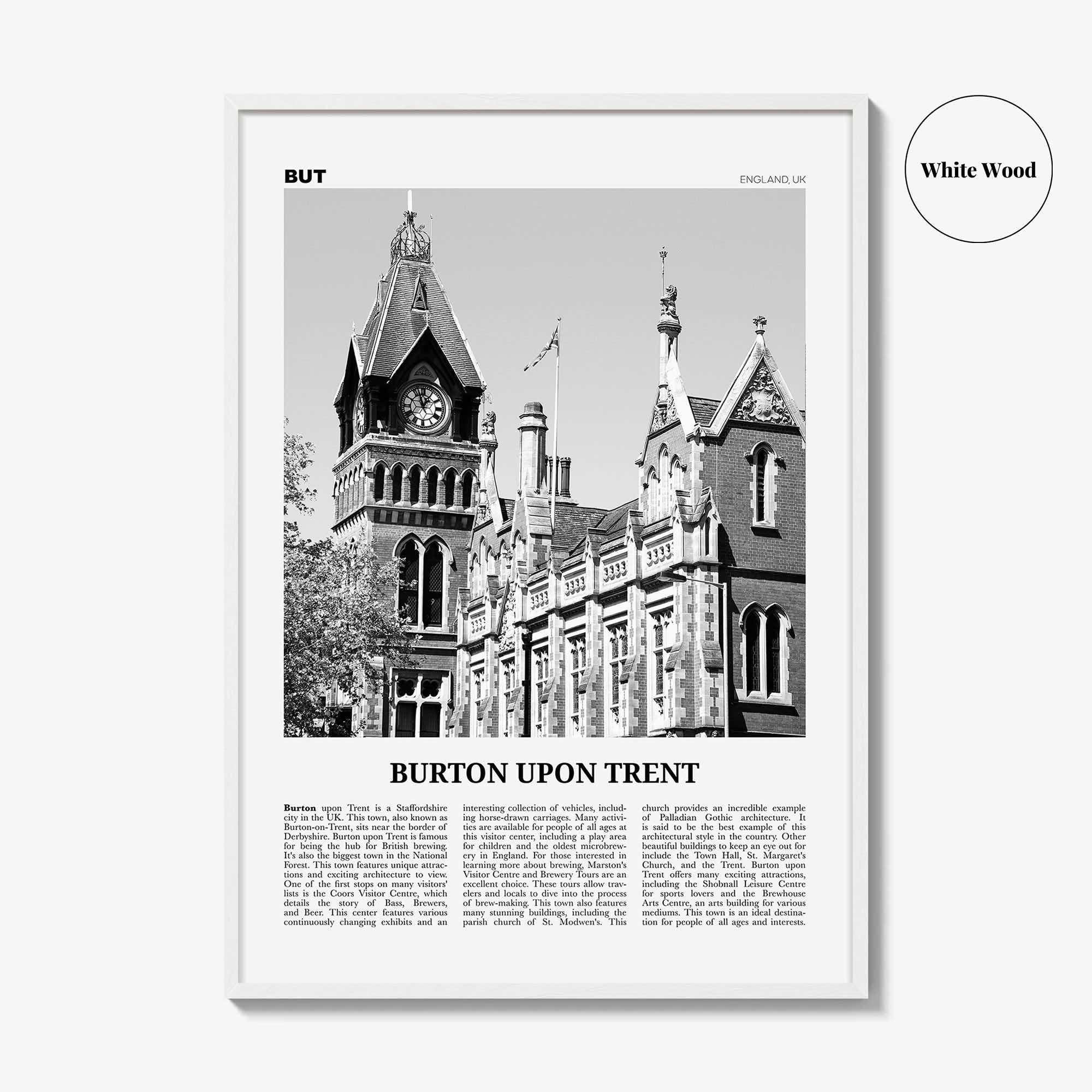 Burton upon Trent Print Black and White, Burton upon Trent Wall Art, Burton upon Trent Poster, Burton upon Trent Photo, Wall Décor, Map