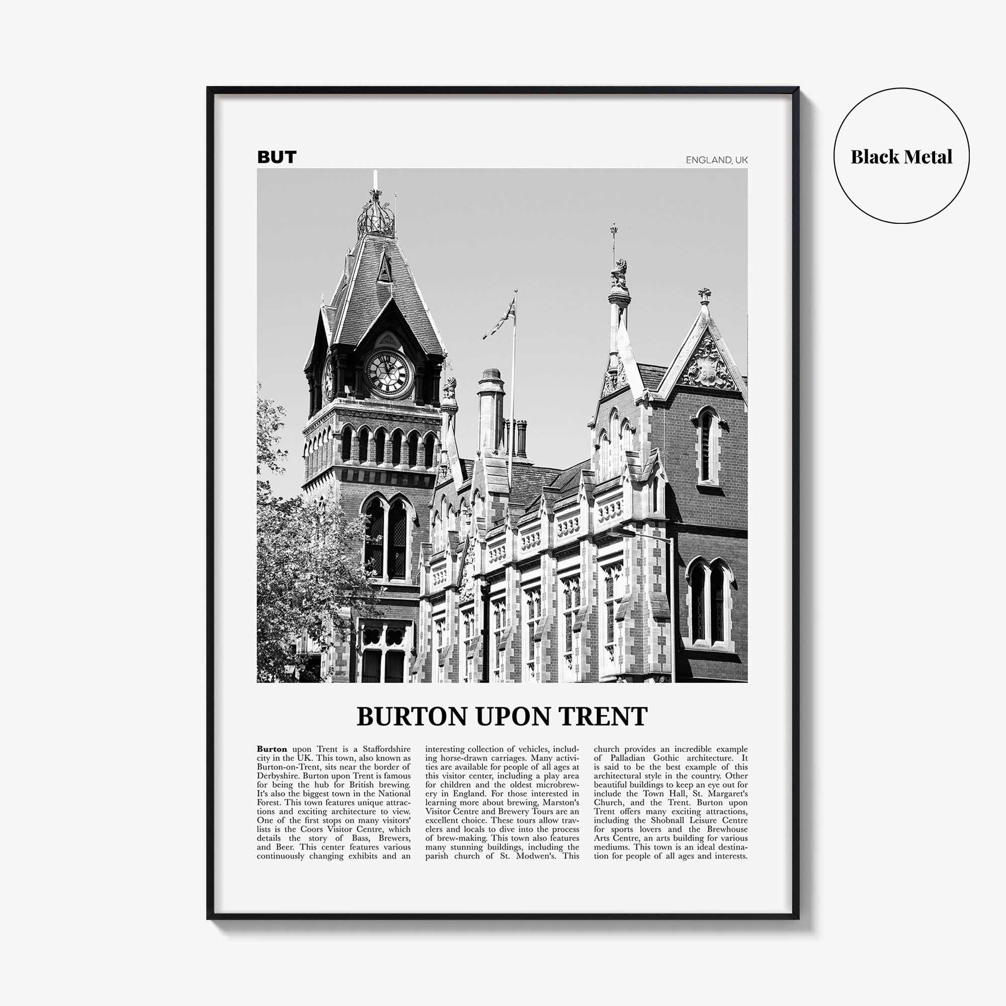 Burton upon Trent Print Black and White, Burton upon Trent Wall Art, Burton upon Trent Poster, Burton upon Trent Photo, Wall Décor, Map