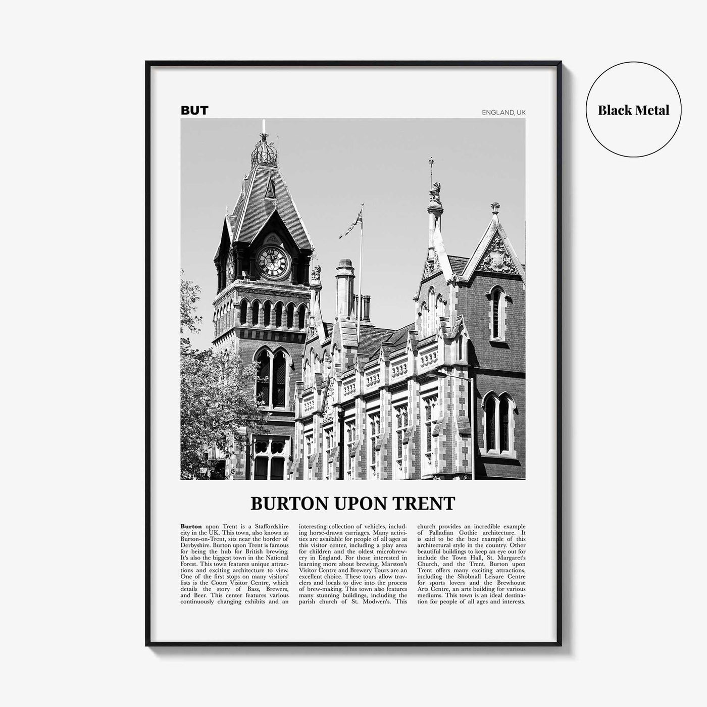 Burton upon Trent Print Black and White, Burton upon Trent Wall Art, Burton upon Trent Poster, Burton upon Trent Photo, Wall Décor, Map