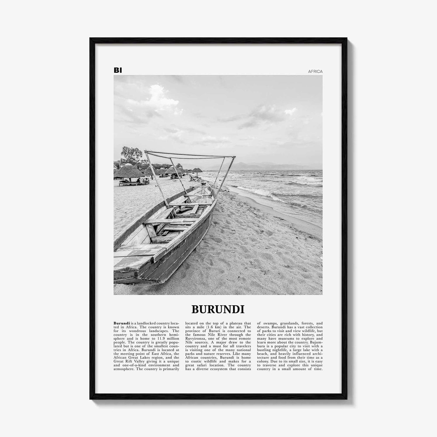 Burundi Print Black and White, Burundi Wall Art, Burundi Poster, Burundi Photo, Burundi Wall Decor, Country Art Print, Africa