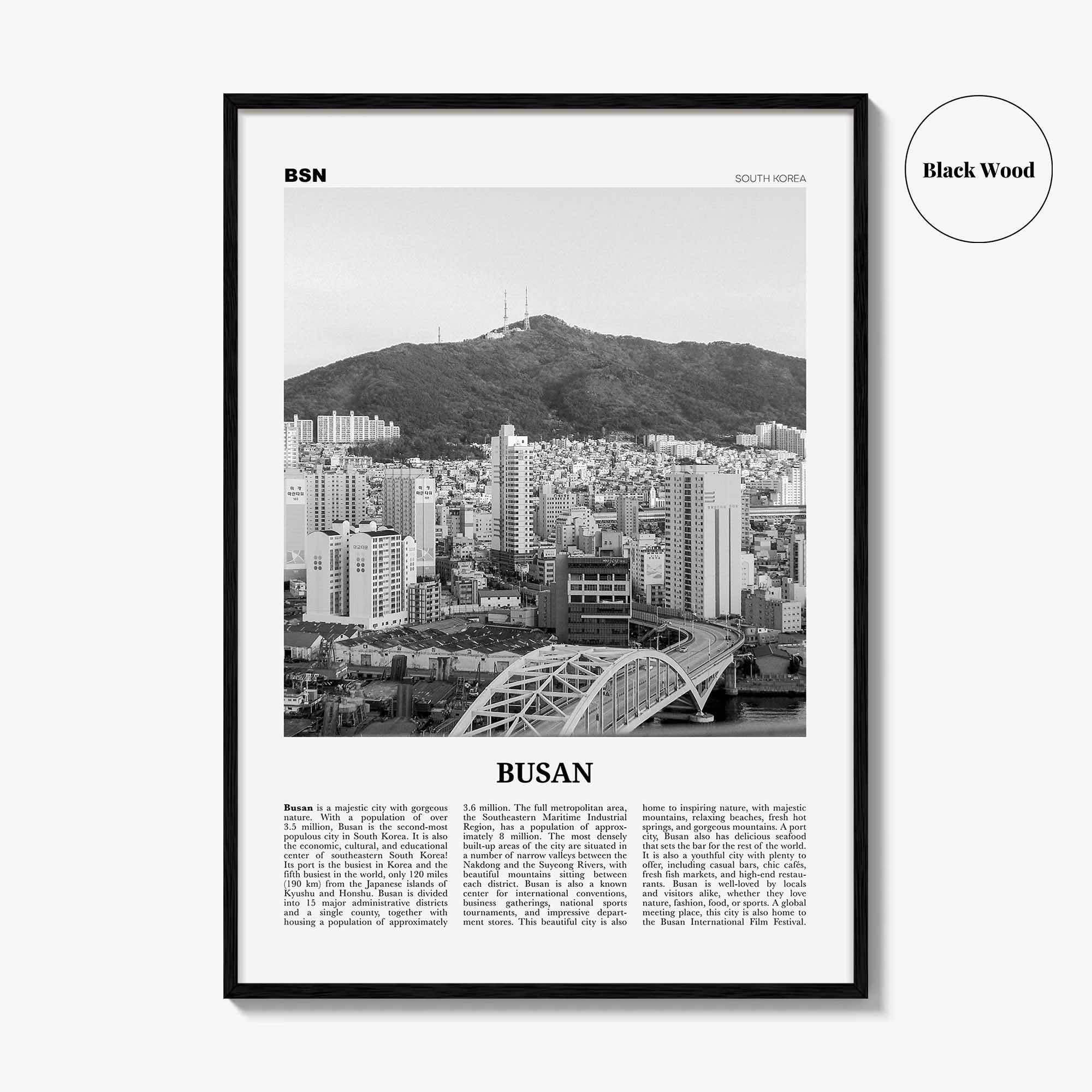 Busan Print Black and White No 2, Busan Wall Art, Busan Poster, Busan Photo, Busan Wall Decor, Pusan, South Korea, 부산 부산직할시 대한민국 한국 남한 지도