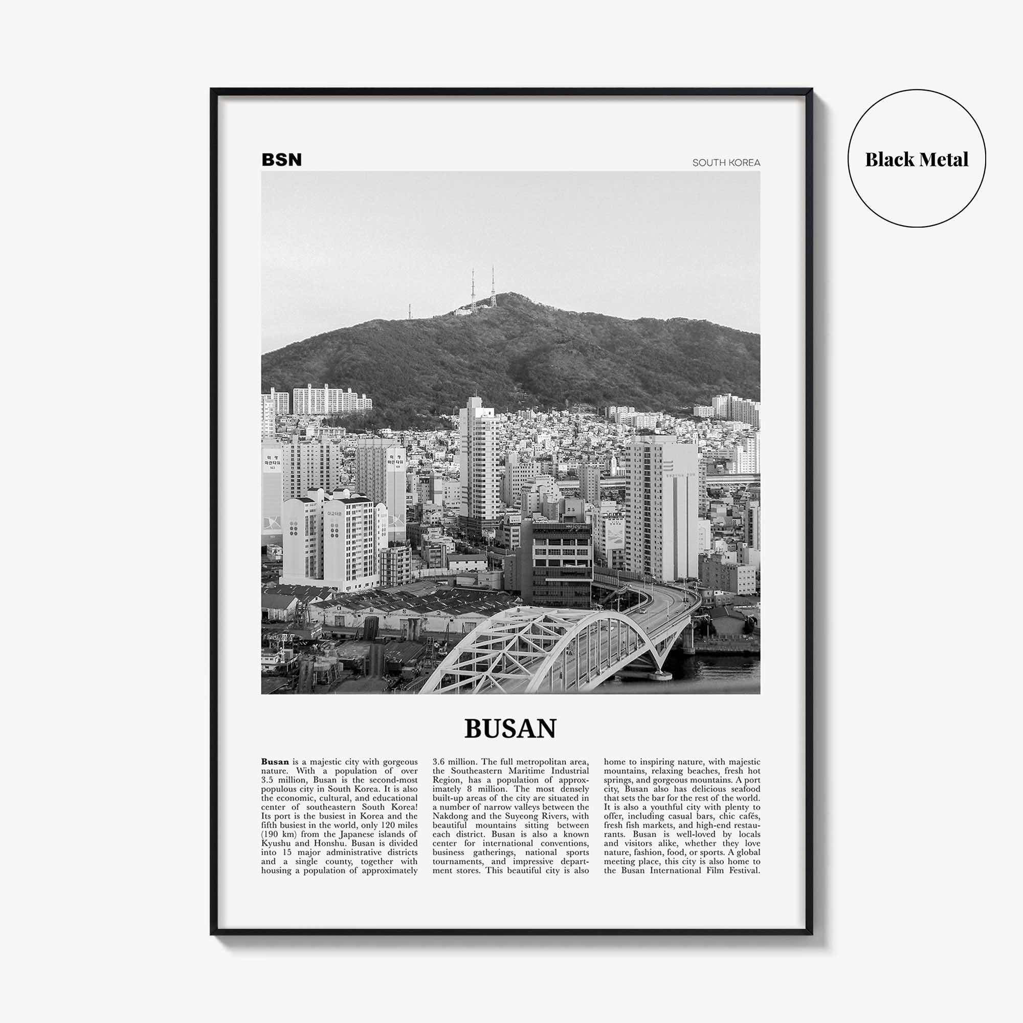 Busan Print Black and White No 2, Busan Wall Art, Busan Poster, Busan Photo, Busan Wall Decor, Pusan, South Korea, 부산 부산직할시 대한민국 한국 남한 지도