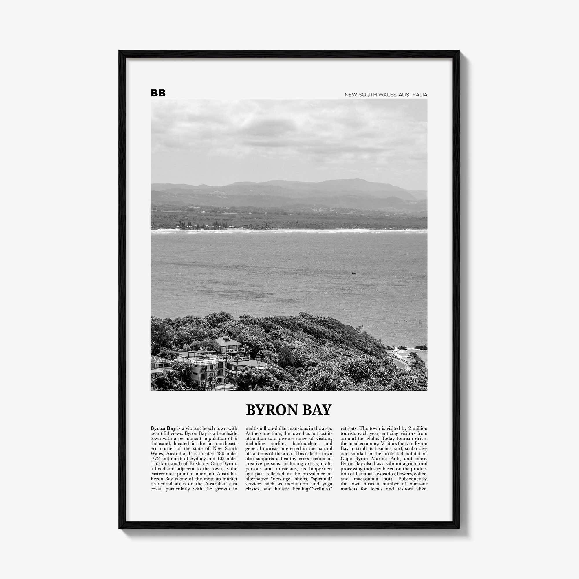 Byron Bay Print Black and White No 2, Byron Bay Wall Art, Byron Bay Poster, Byron Bay Photo, Byron Bay Decor, New South Wales Australia