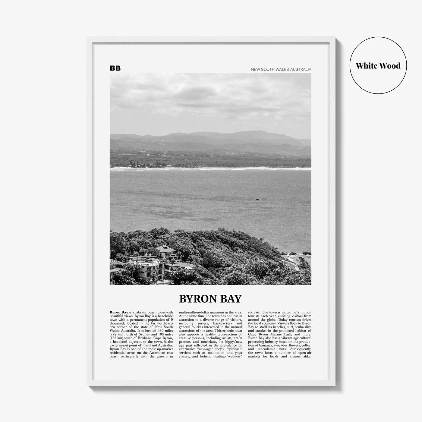 Byron Bay Print Black and White No 2, Byron Bay Wall Art, Byron Bay Poster, Byron Bay Photo, Byron Bay Decor, New South Wales Australia
