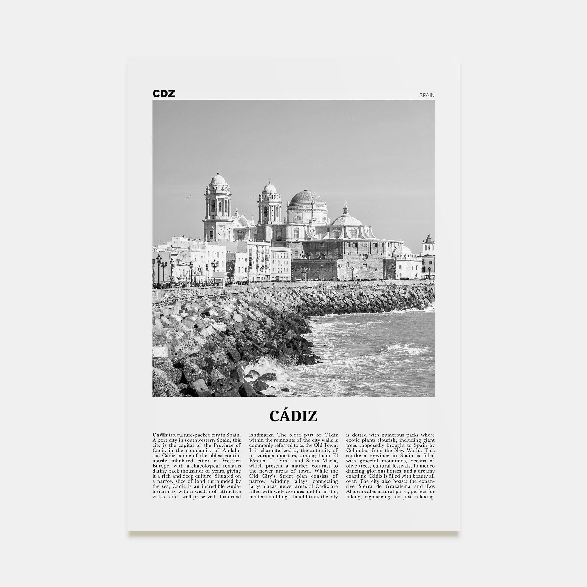 Cádiz Travel B&W Poster