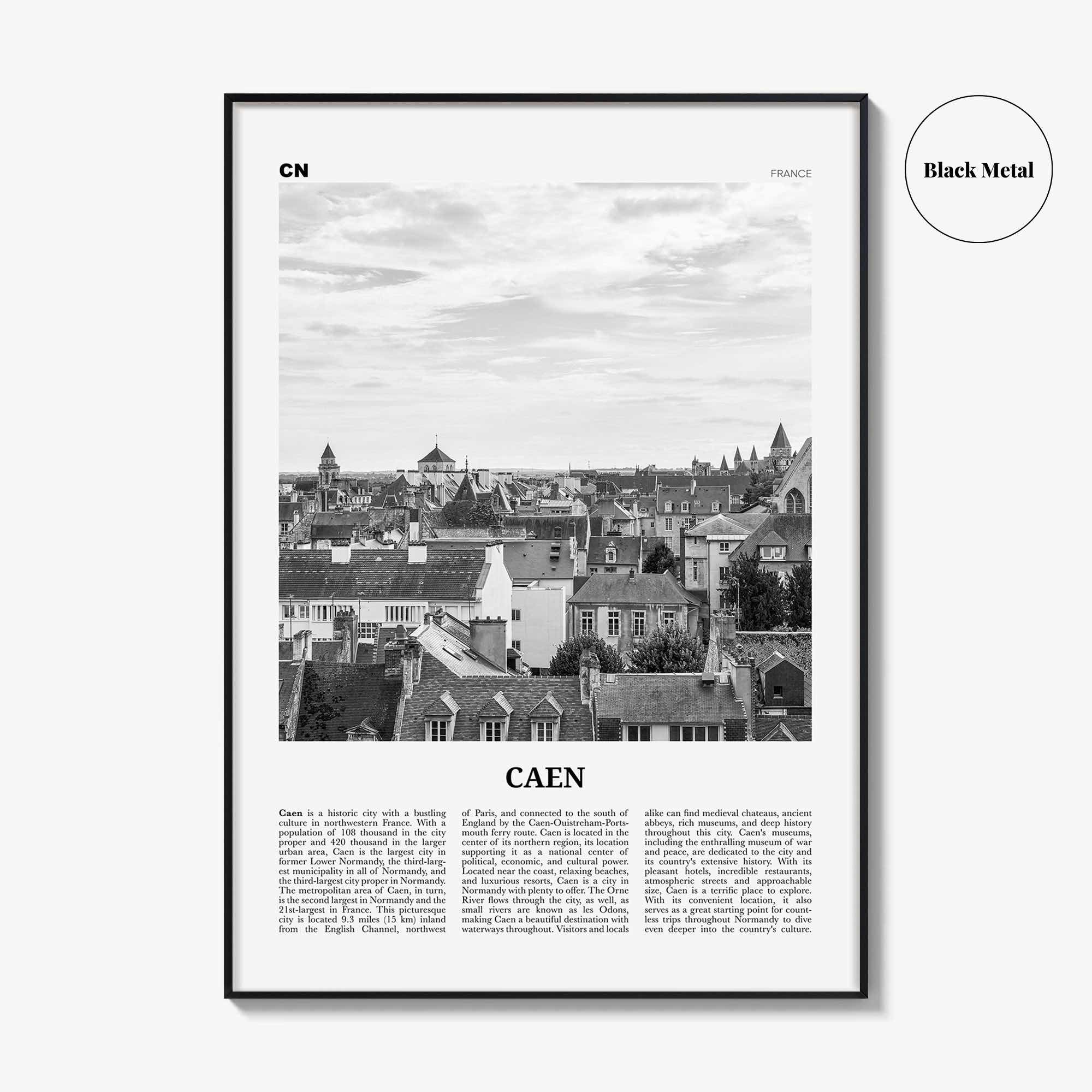Caen Print Black and White No 1, Caen Wall Art, Caen Poster, Caen Photo, Caen Wall Decor, City Print, France, Kaem, Normandy, Calvados