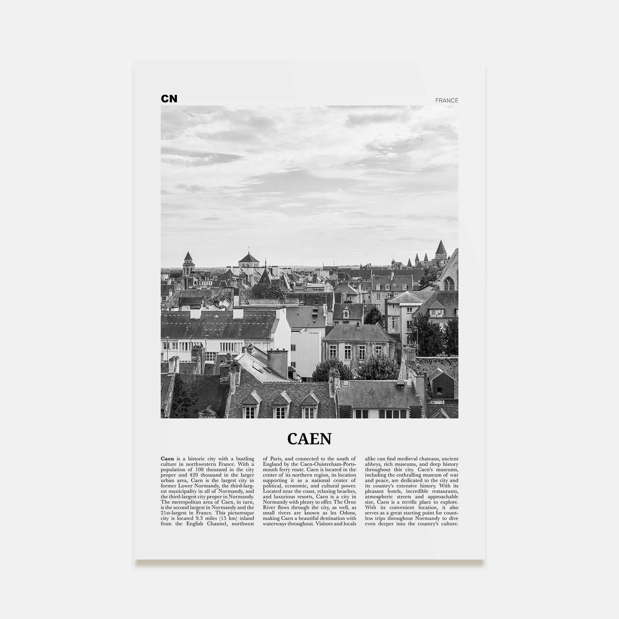 Caen Travel B&W No 1 Poster