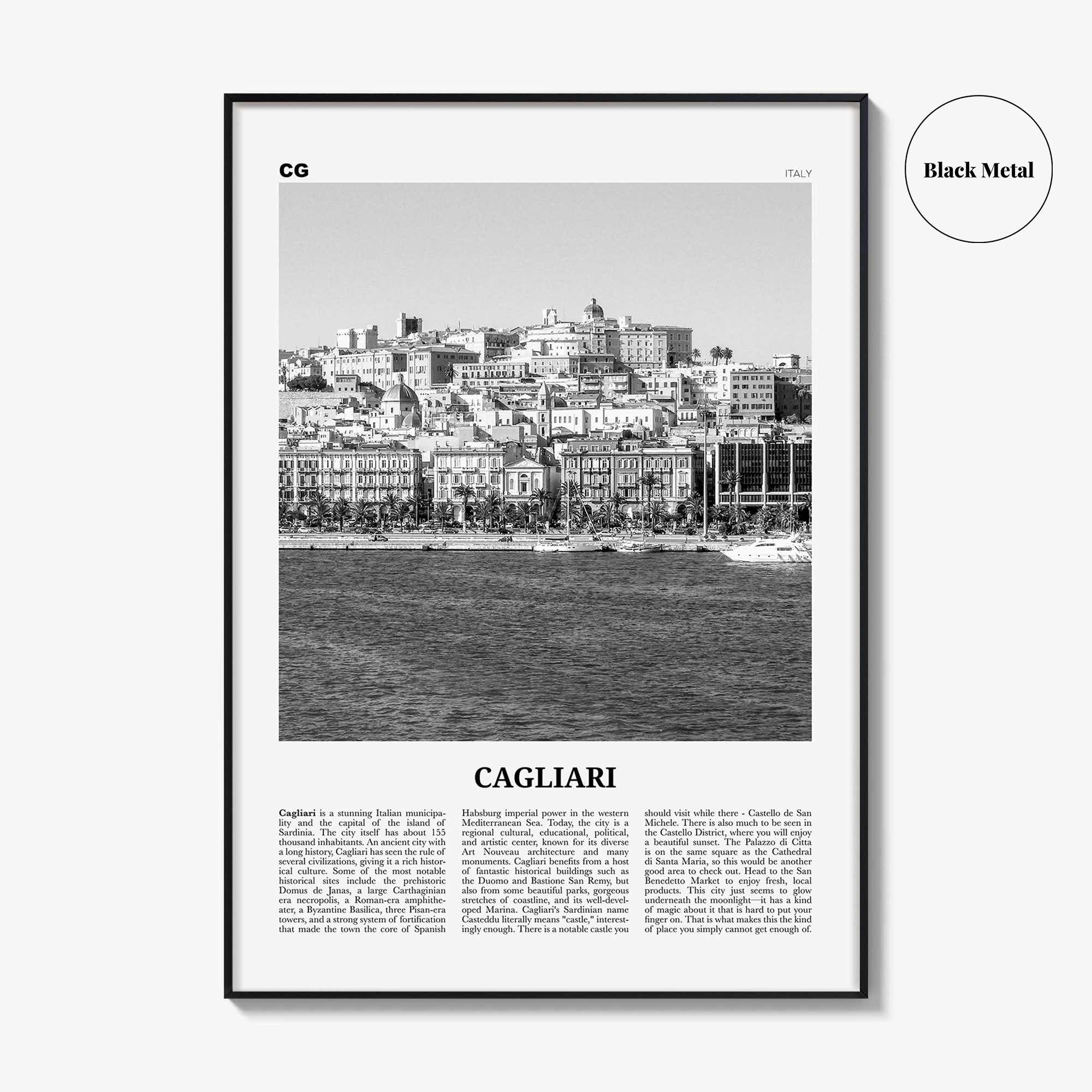 Cagliari Print Black and White No 1, Cagliari Wall Art, Cagliari Poster, Cagliari Photo, Cagliari Décor, Italy, Casteddu, Sardinia, Italia