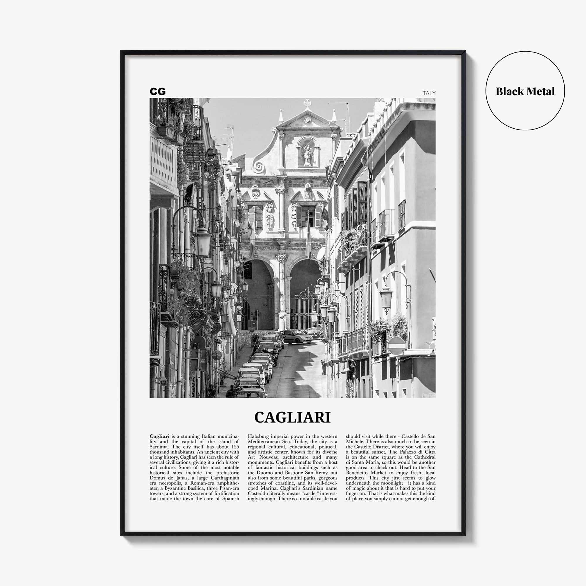 Cagliari Print Black and White No 2, Cagliari Wall Art, Cagliari Poster, Cagliari Photo, Cagliari Décor, Italy, Casteddu, Sardinia, Italia