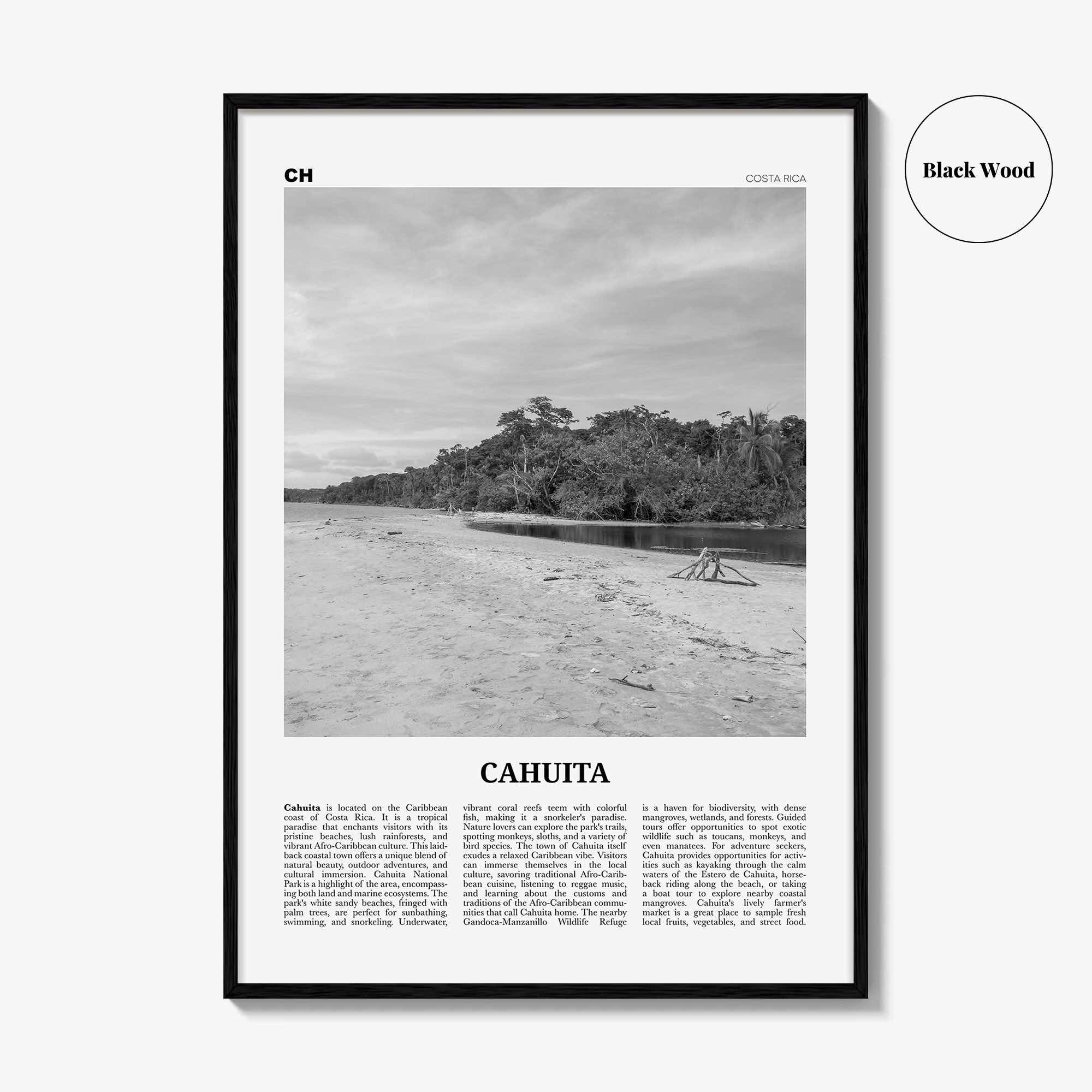 Cahuita Print Black and White, Cahuita Wall Art, Cahuita Poster, Cahuita Photo, Cahuita Wall Décor, Cahuita Map, Costa Rica