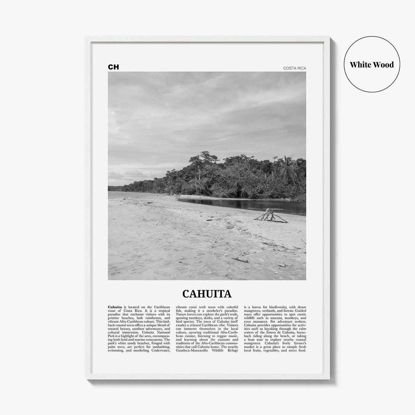 Cahuita Print Black and White, Cahuita Wall Art, Cahuita Poster, Cahuita Photo, Cahuita Wall Décor, Cahuita Map, Costa Rica