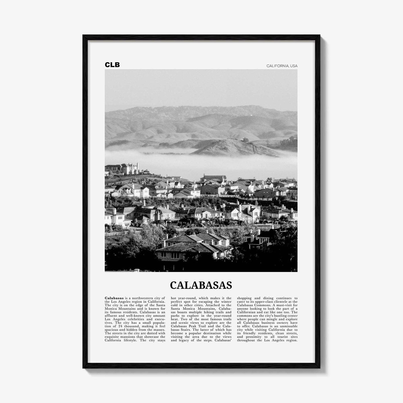 Calabasas Print Black and White, Calabasas Wall Art, Calabasas Poster, Calabasas Photo, Calabasas Wall Décor, California, USA, United States