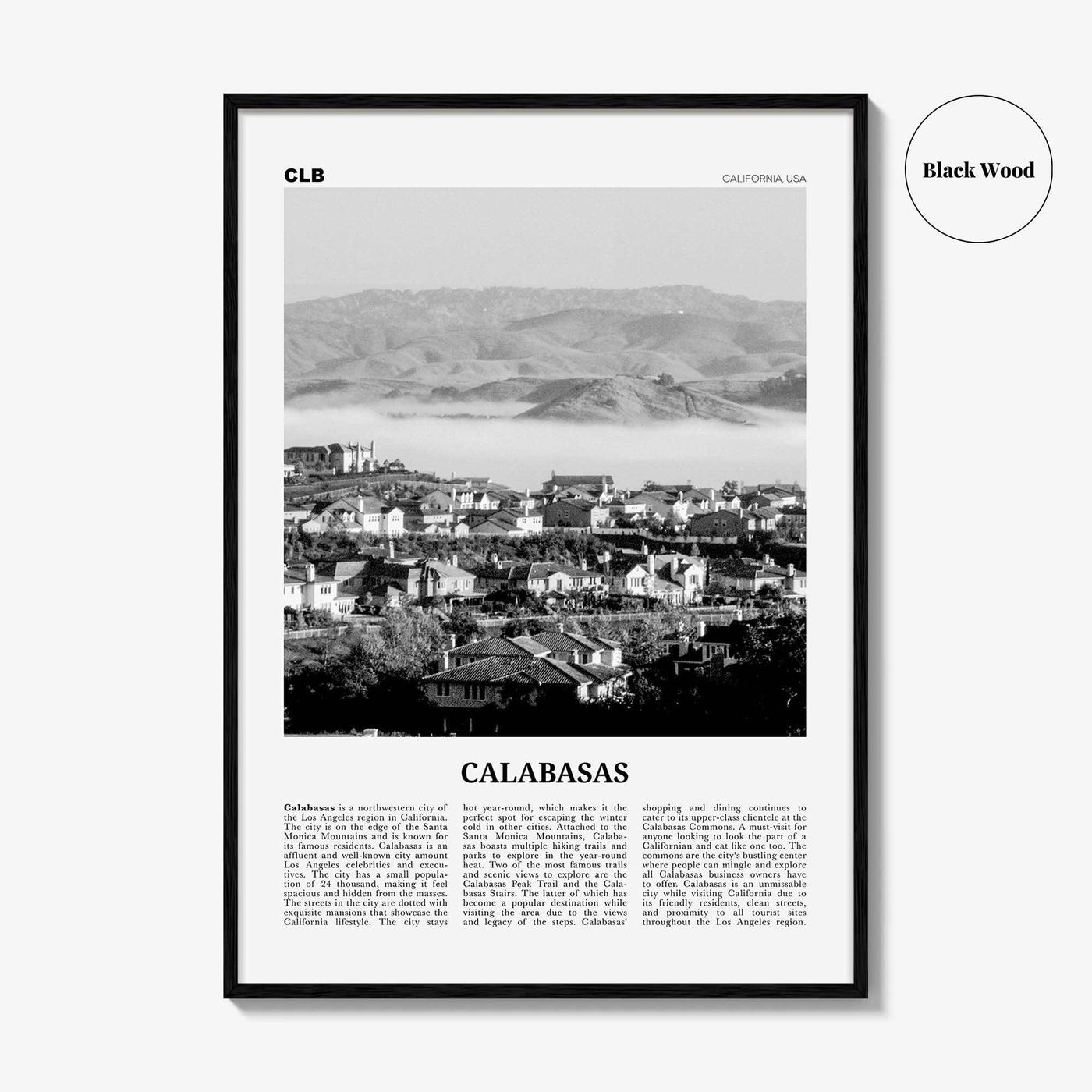 Calabasas Print Black and White, Calabasas Wall Art, Calabasas Poster, Calabasas Photo, Calabasas Wall Décor, California, USA, United States