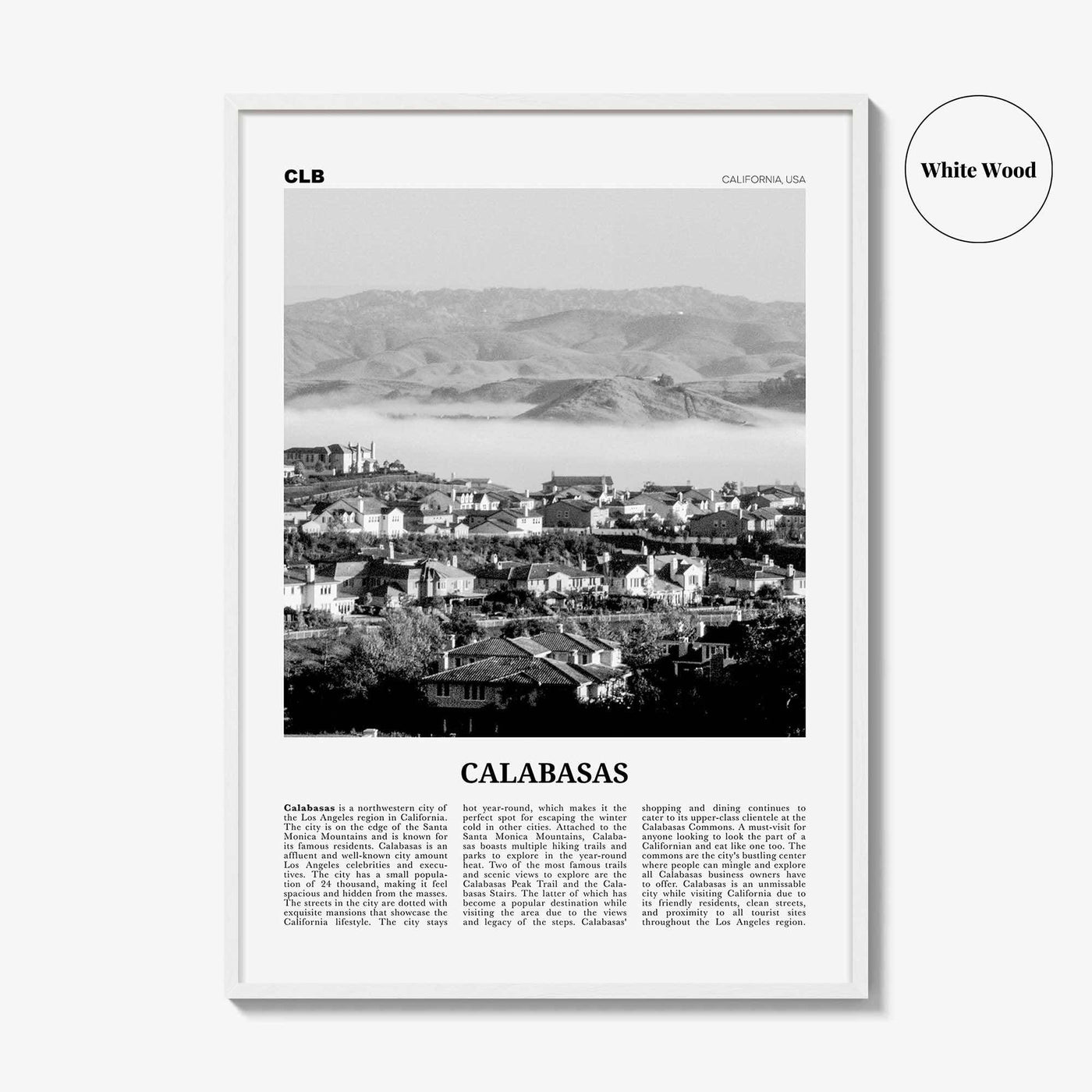 Calabasas Print Black and White, Calabasas Wall Art, Calabasas Poster, Calabasas Photo, Calabasas Wall Décor, California, USA, United States